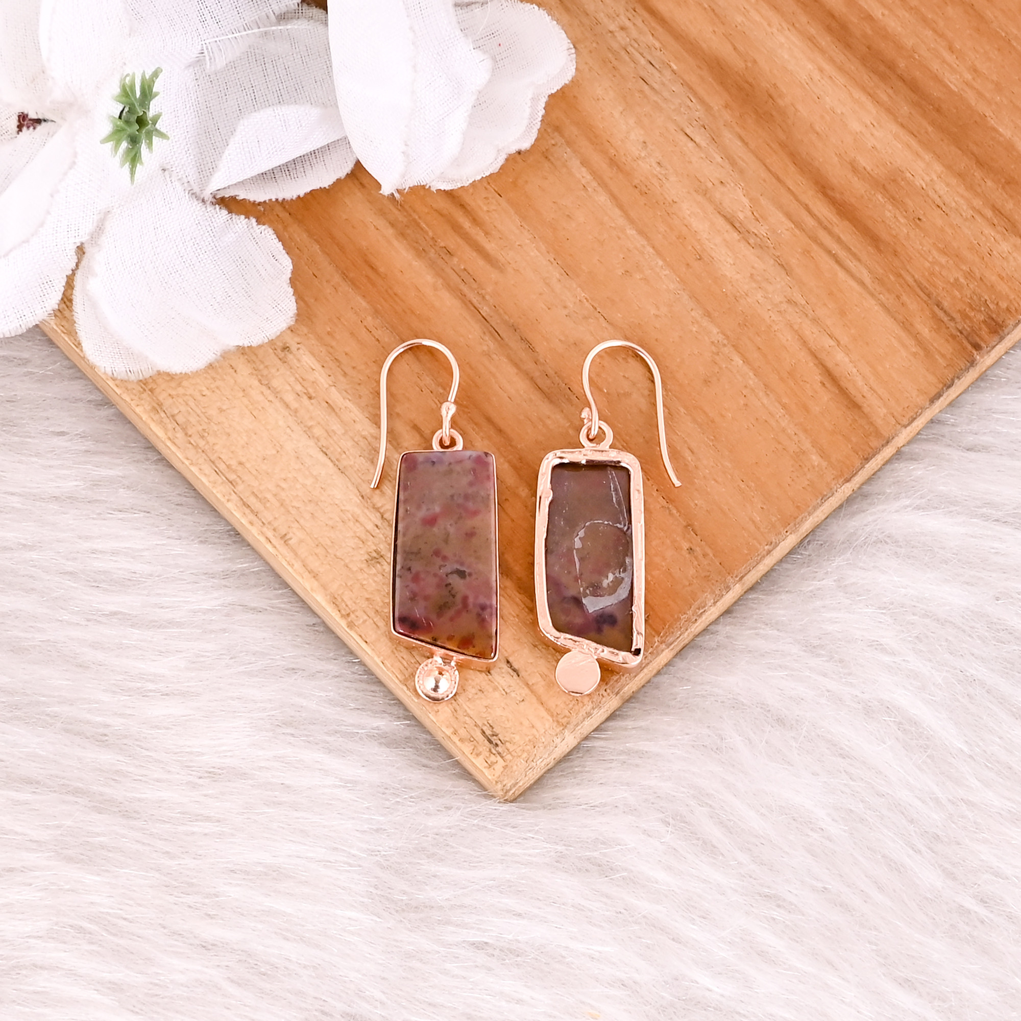 Coffee Jasper Gemstone Handmade Designer Brass Rose Gold Plated Dangler Earring Wholesale Earring