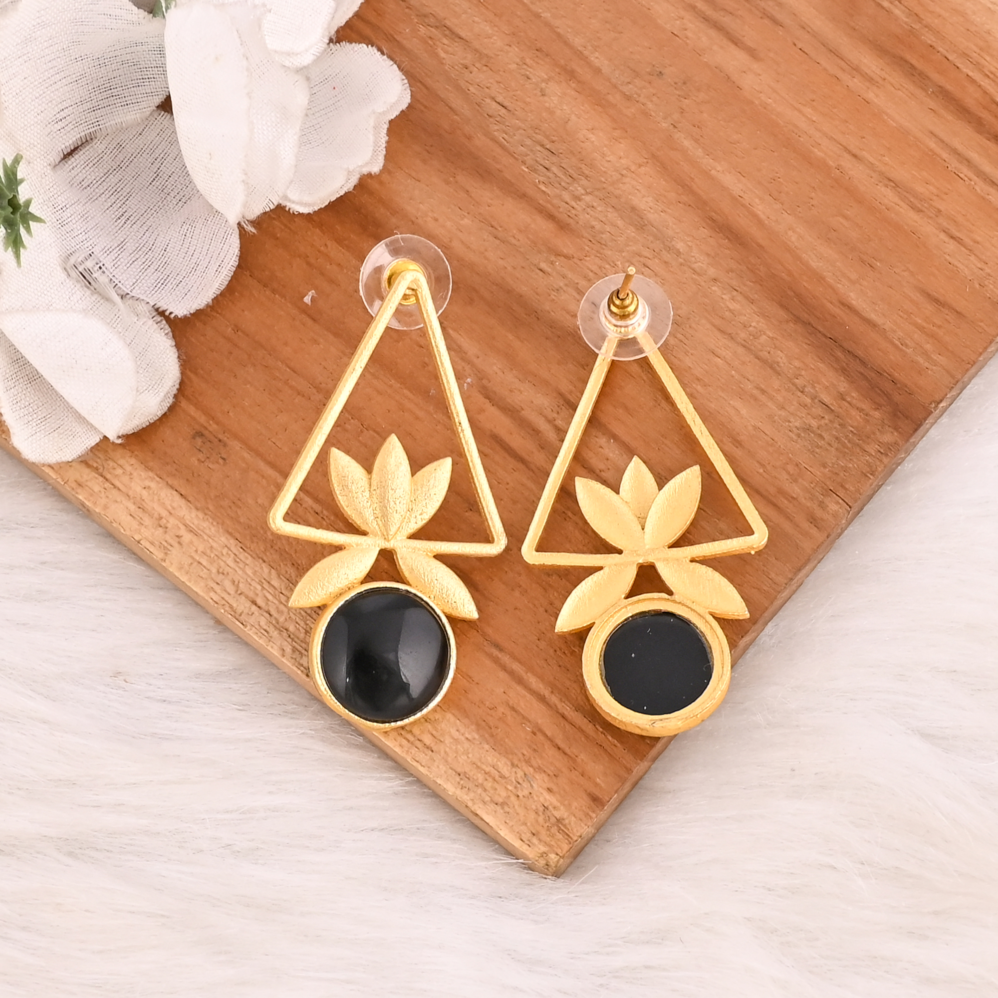Natural Black Onyx Gold Plated Brass Dangle Earrings Handmade Fashion Jewelry for Women  Wholesale Lot 10 Pairs