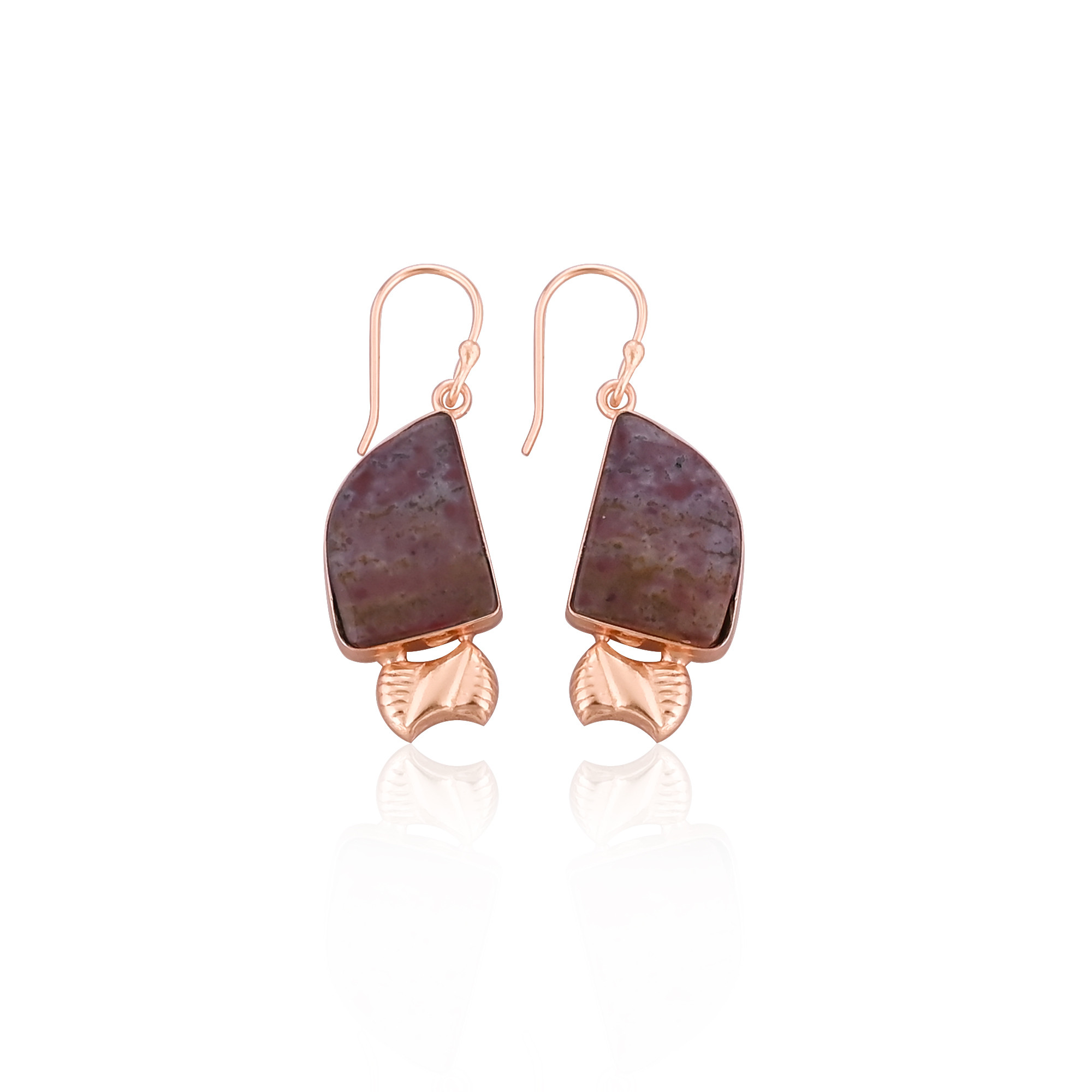 Coffee Jasper Gemstone Handmade Designer Brass Rose Gold Plated Dangler Earring Wholesale Earring