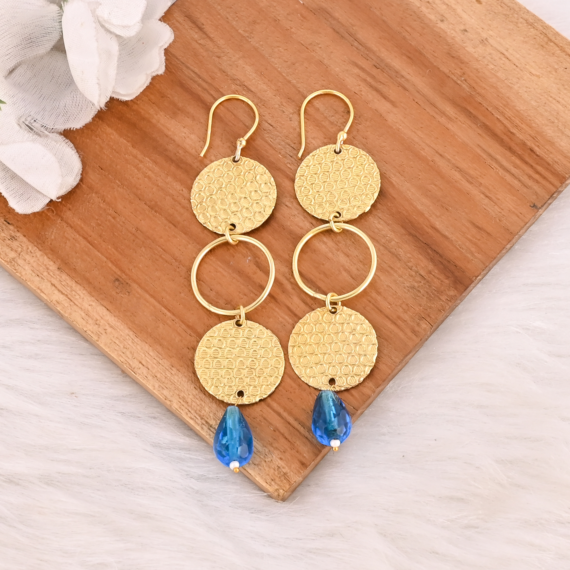 Blue Hydro  Pearl Gemstone Gold Plated Brass Geometric Dangle Earrings Handmade Fashion Jewelry for Women Wholesale Lot 10 Pair