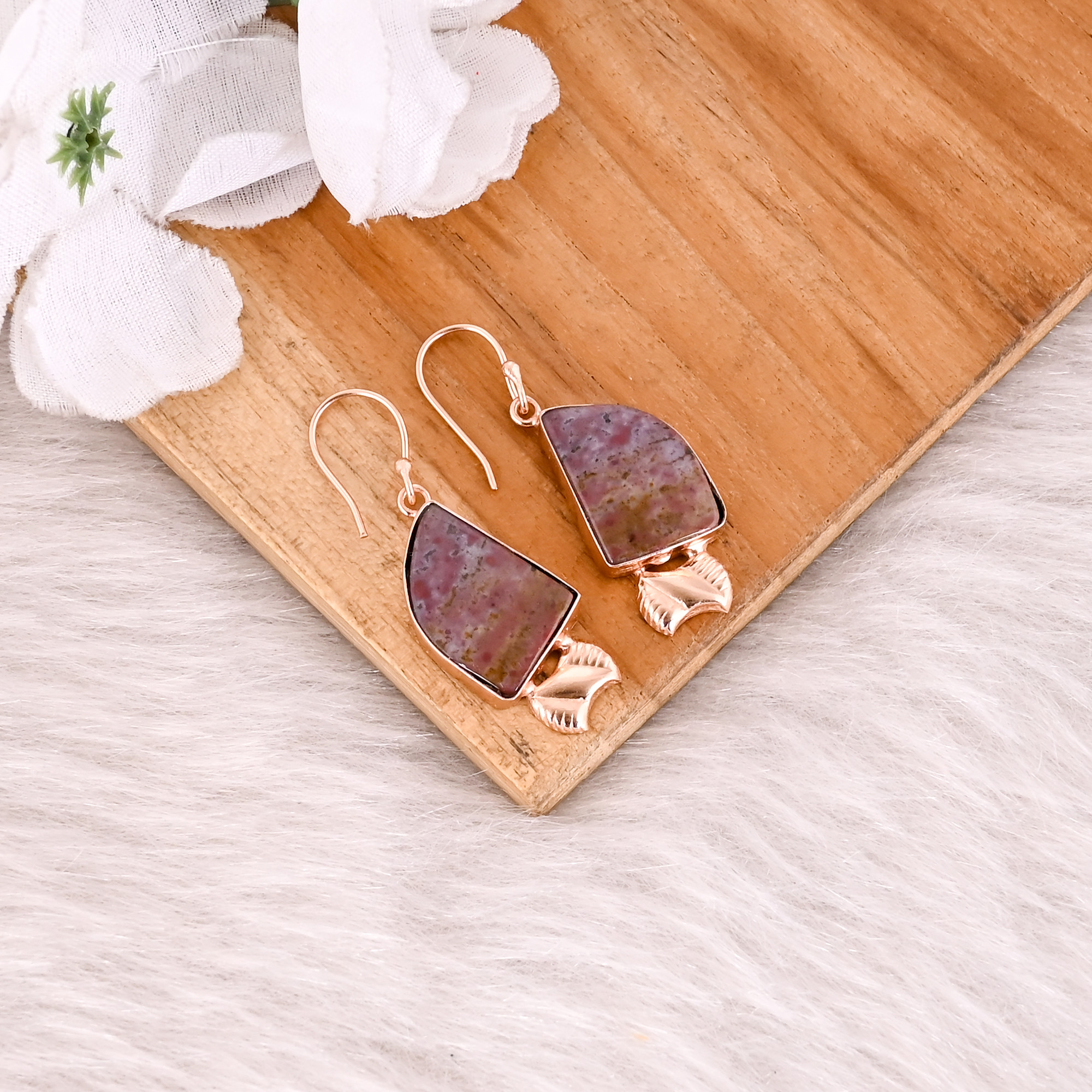 Coffee Jasper Gemstone Handmade Designer Brass Rose Gold Plated Dangler Earring Wholesale Earring