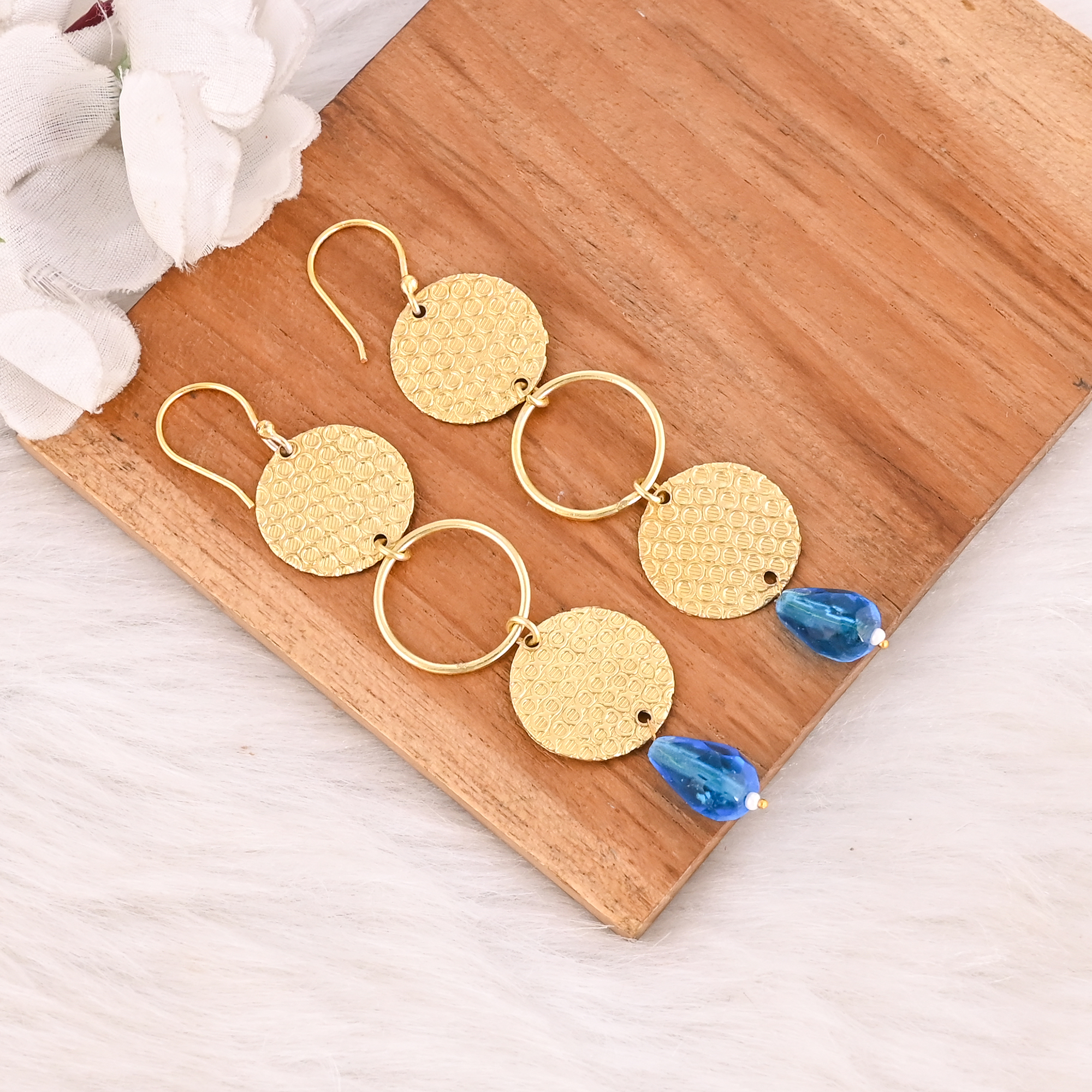 Blue Hydro  Pearl Gemstone Gold Plated Brass Geometric Dangle Earrings Handmade Fashion Jewelry for Women Wholesale Lot 10 Pair