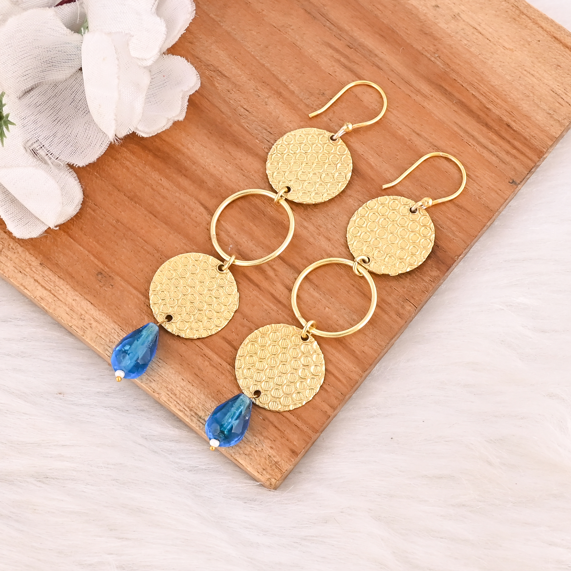Blue Hydro  Pearl Gemstone Gold Plated Brass Geometric Dangle Earrings Handmade Fashion Jewelry for Women Wholesale Lot 10 Pair