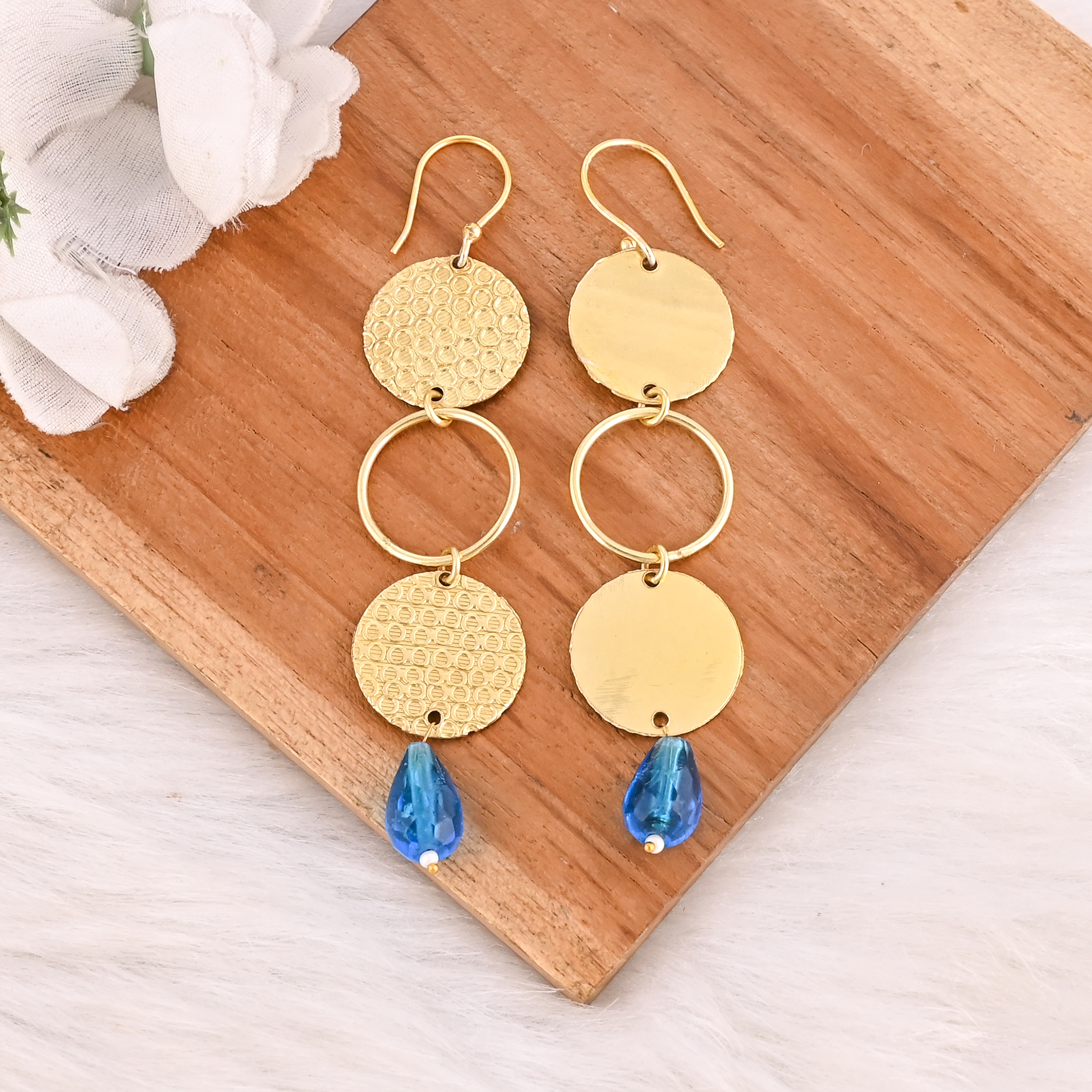 Blue Hydro  Pearl Gemstone Gold Plated Brass Geometric Dangle Earrings Handmade Fashion Jewelry for Women Wholesale Lot 10 Pair