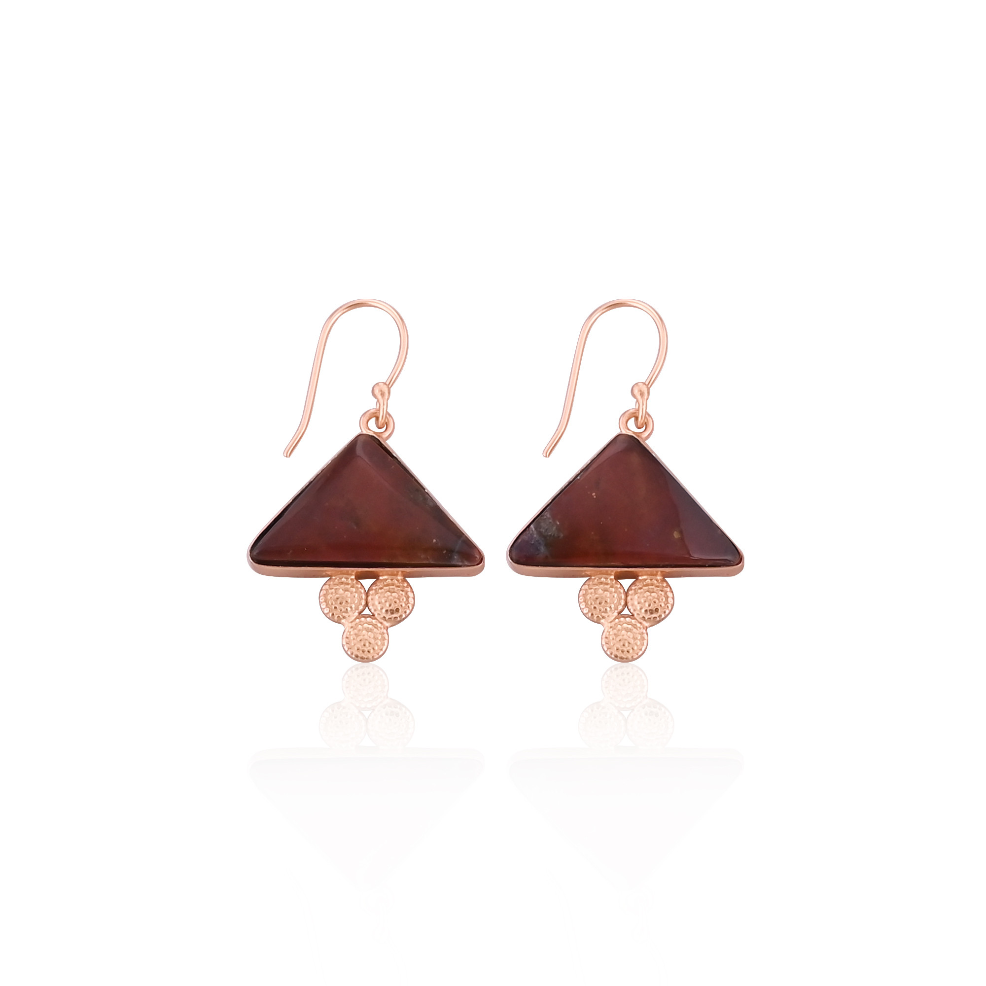 Coffee Jasper Triangle Gemstone Handmade Brass Rose Gold Plated Dangler Earring Statement Earring