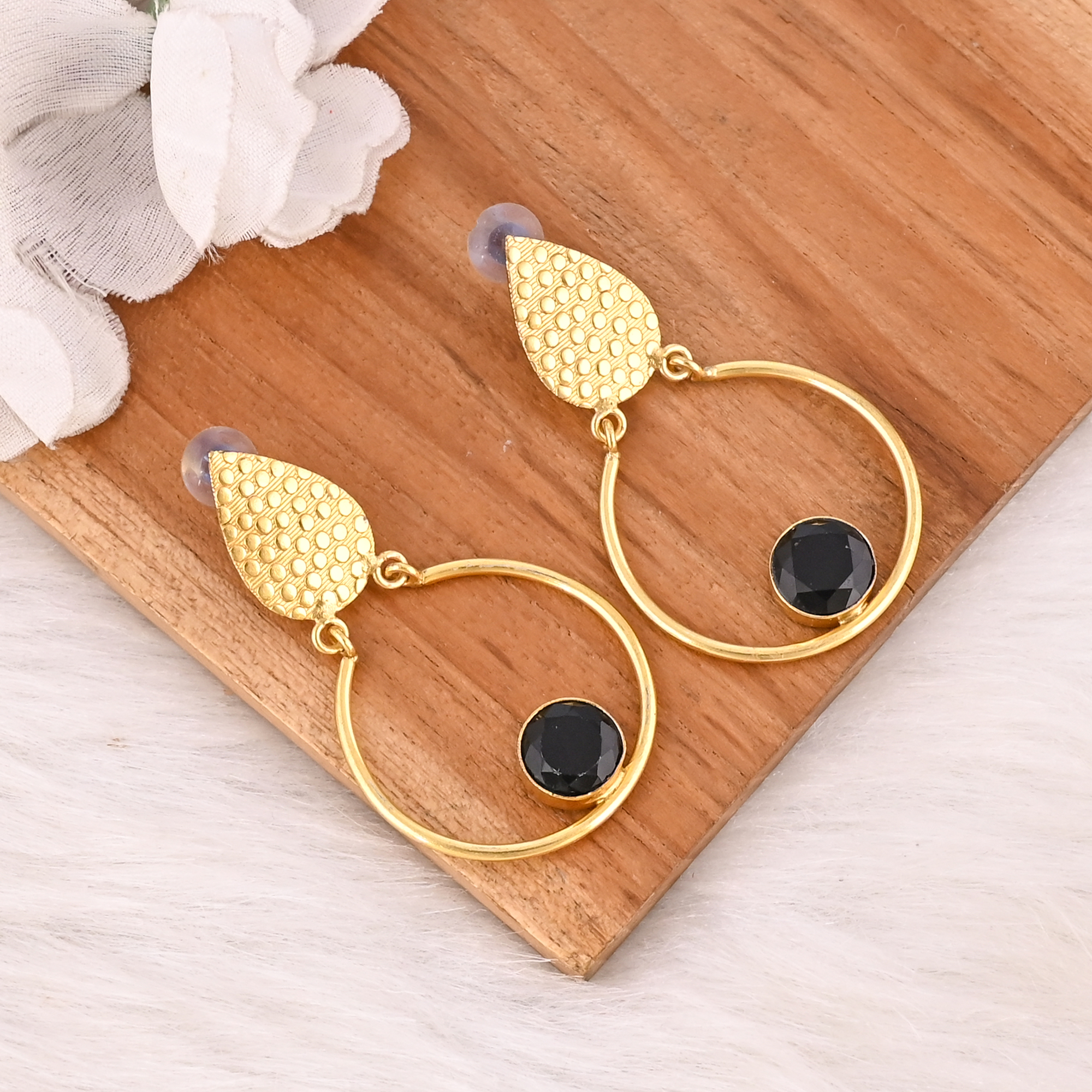 Black Onyx Gemstone Brass Drop Earrings Handmade Gold Plated Womens Fashion Jewelry with Bezel Setting Wholesale Lot 10 Pairs
