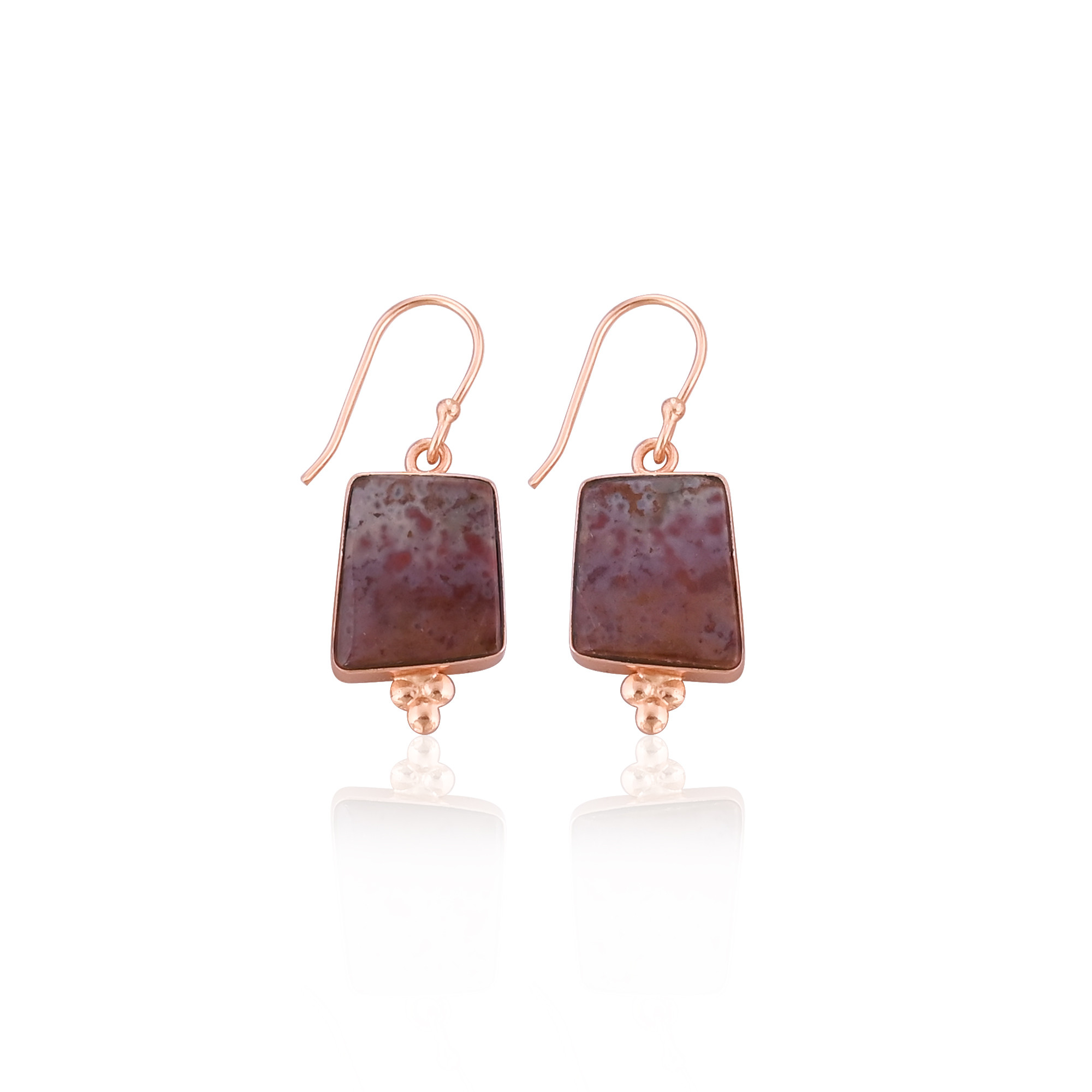 Rose Gold Plated Brass Coffee Jasper Gemstone Dangler Earring Handmade Charm Jewelry