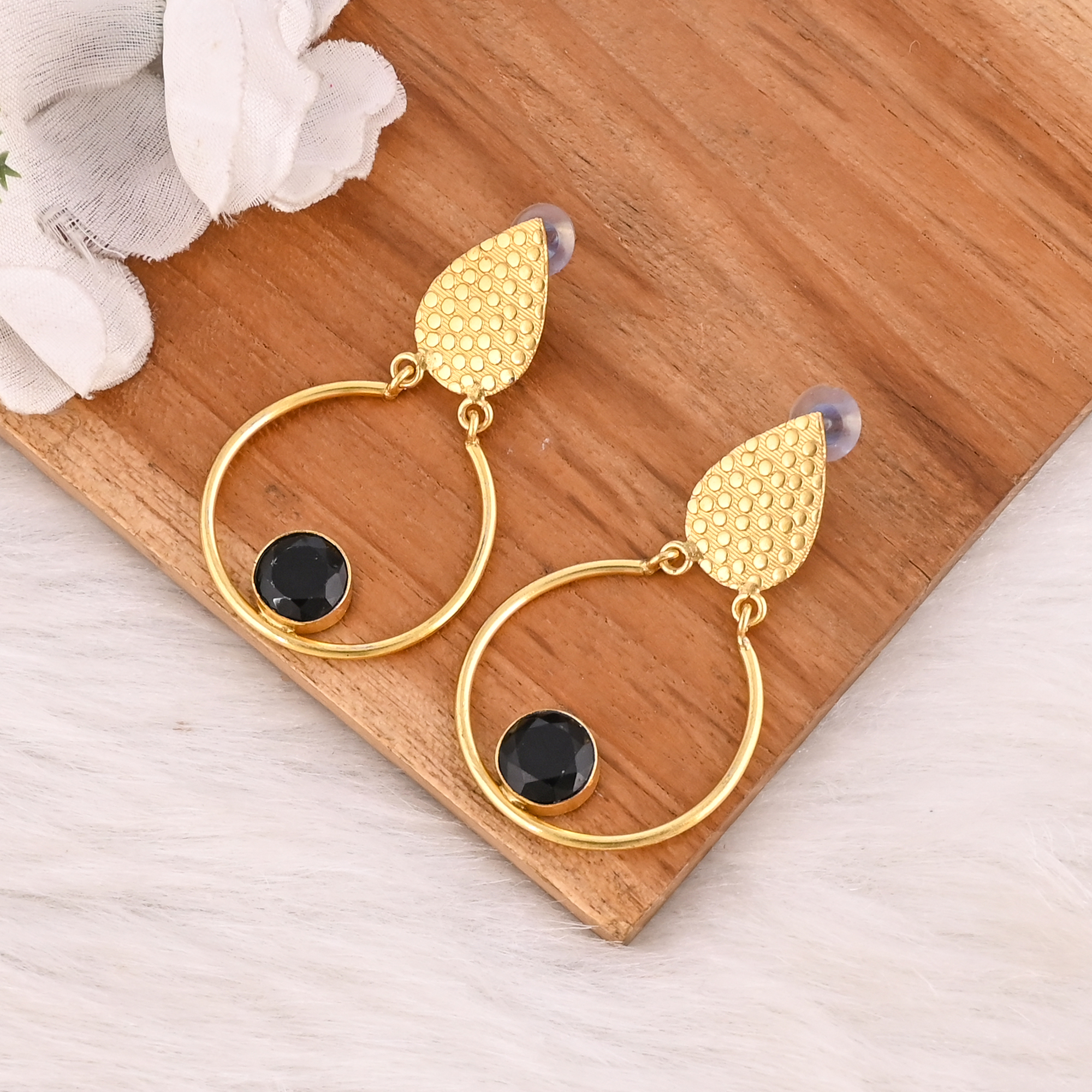 Black Onyx Gemstone Brass Drop Earrings Handmade Gold Plated Womens Fashion Jewelry with Bezel Setting Wholesale Lot 10 Pairs