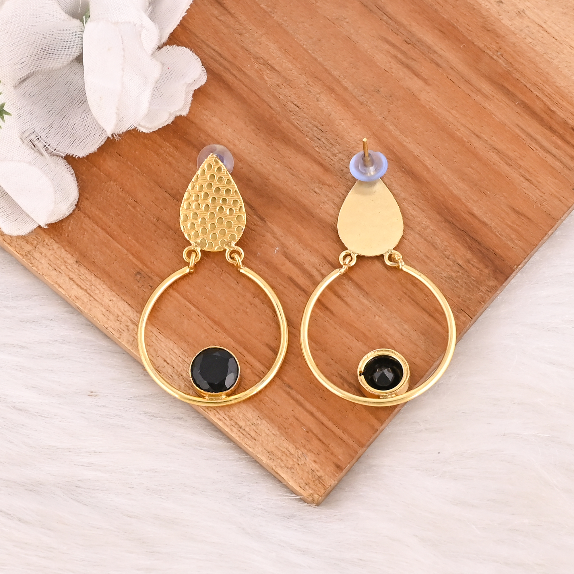 Black Onyx Gemstone Brass Drop Earrings Handmade Gold Plated Womens Fashion Jewelry with Bezel Setting Wholesale Lot 10 Pairs