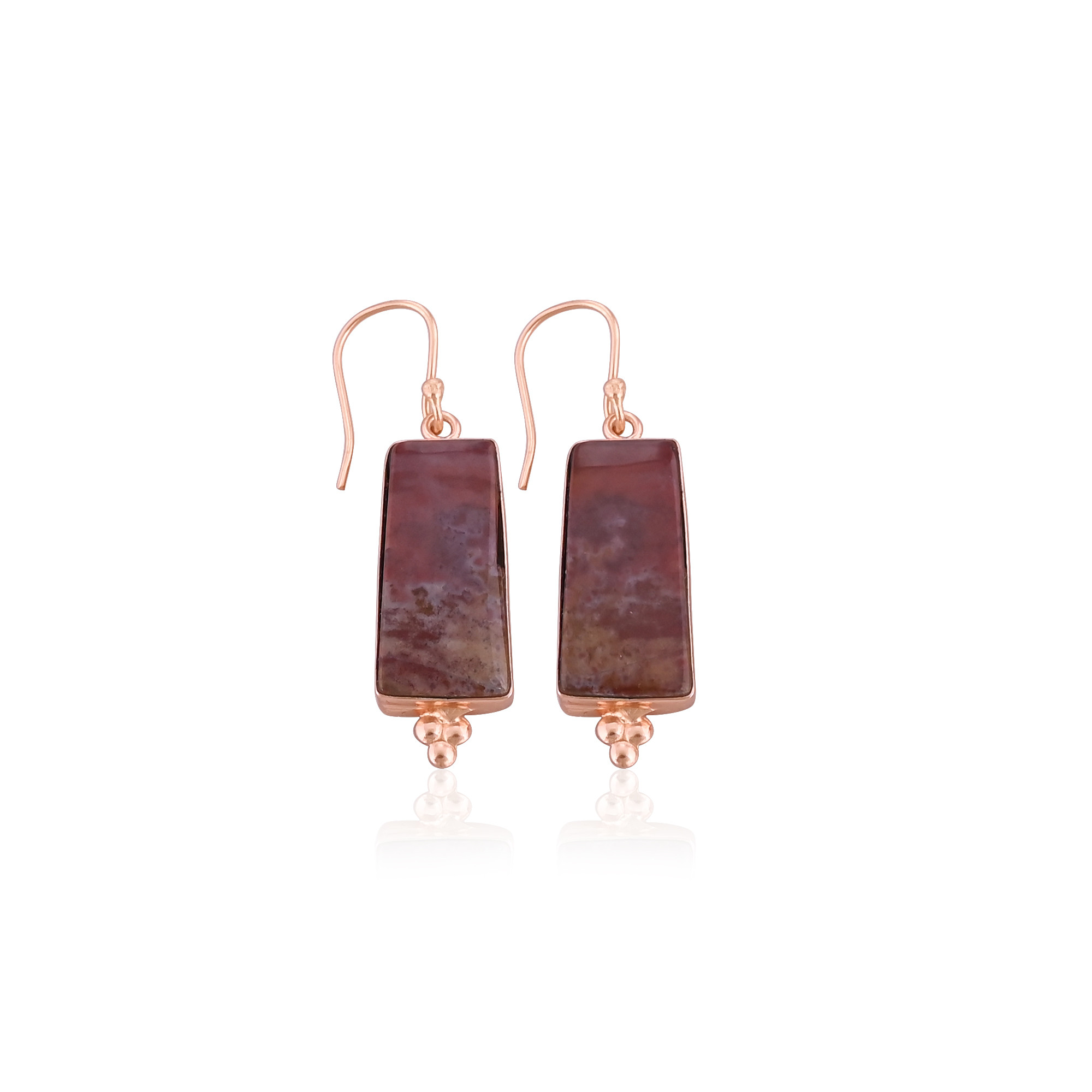 Coffee Jasper Gemstone Brass Rose Gold Plated Dangle Earring Handmade Jewelry