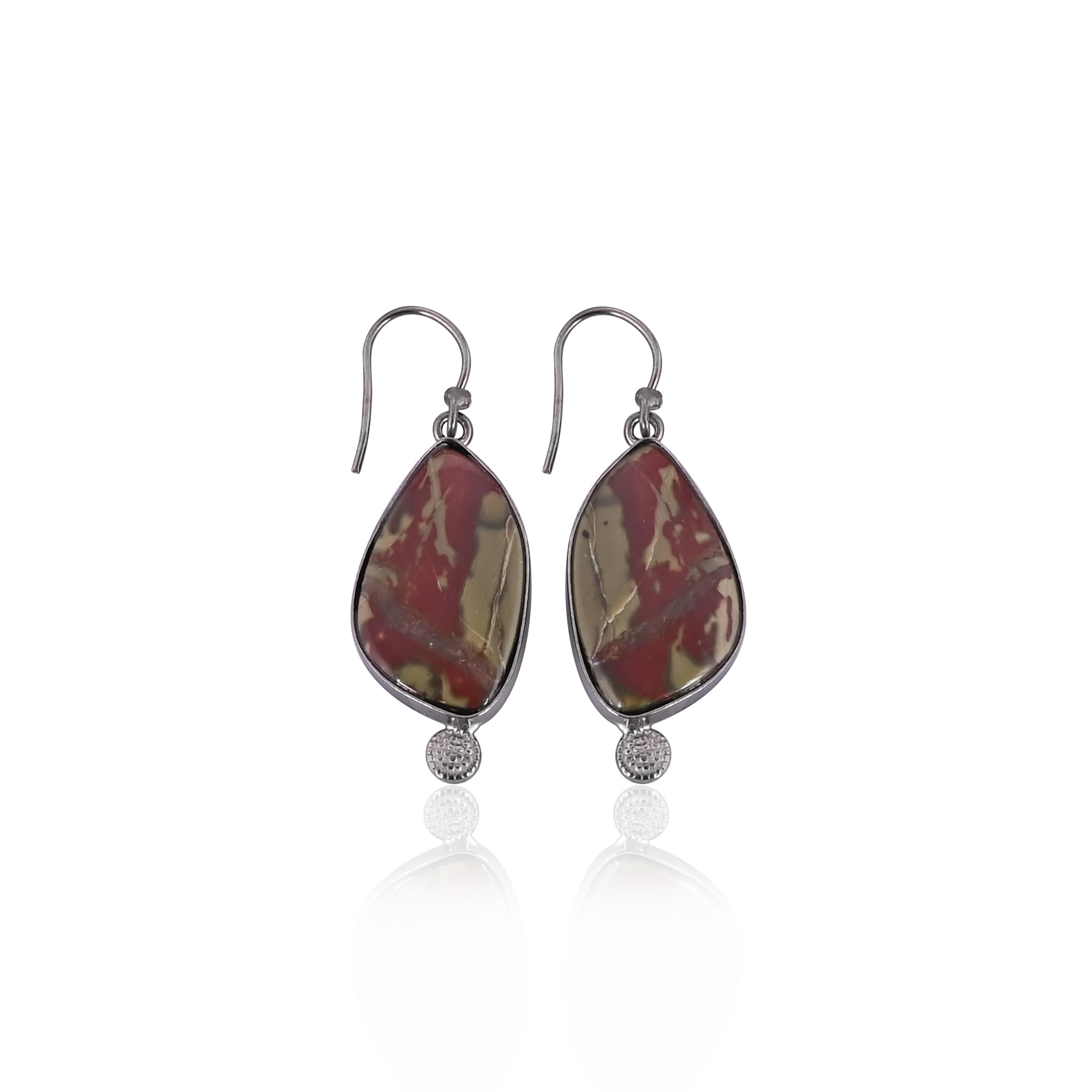 Blood Agate Gemstone Black Ruthenium Brass Unique Gift Earring Bohemian Jewelry Handmade Earring