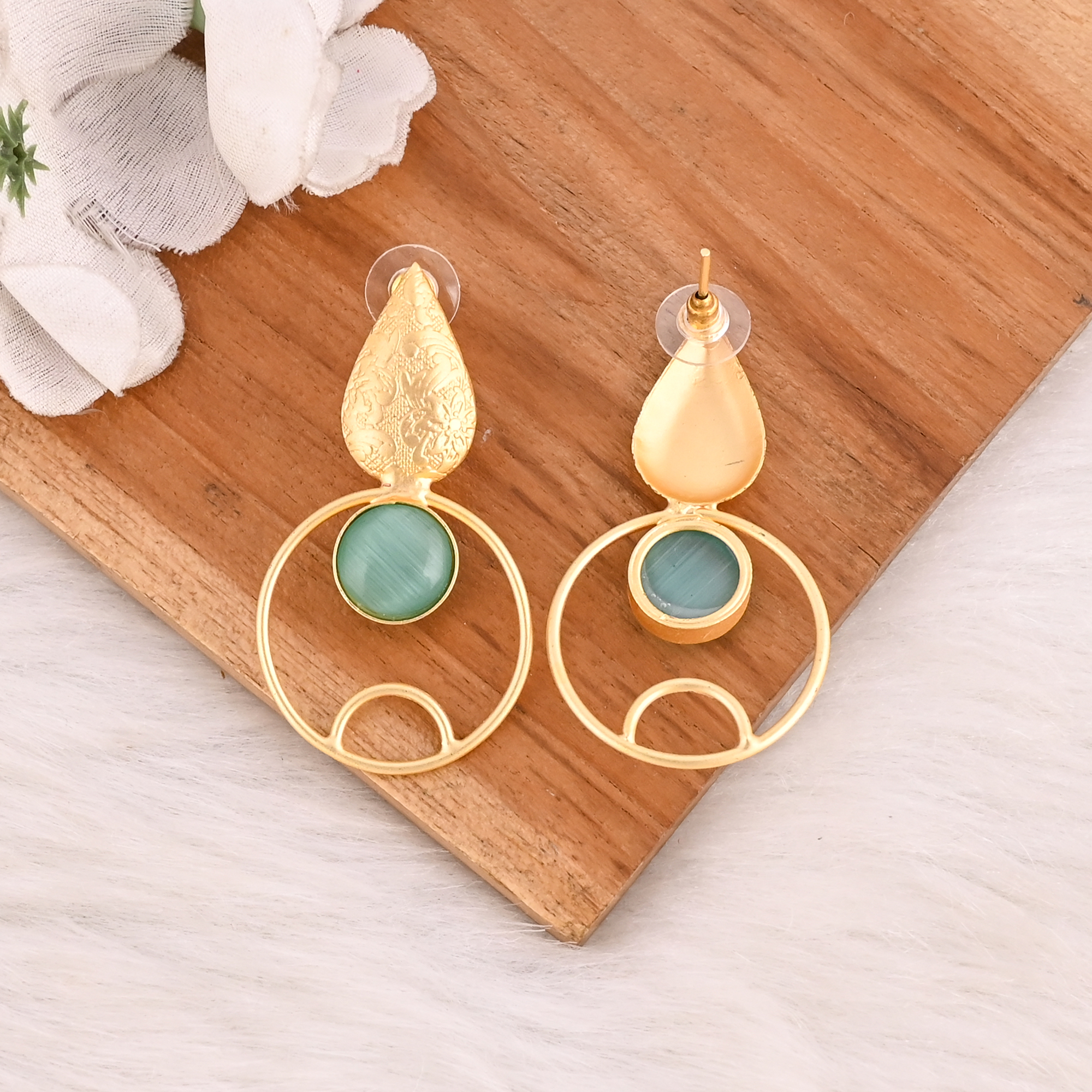 Blue Cats Eye Gemstone Designer Earrings Gold Plated Handmade Jewelry for Women Wholesale Lot 10 Pairs