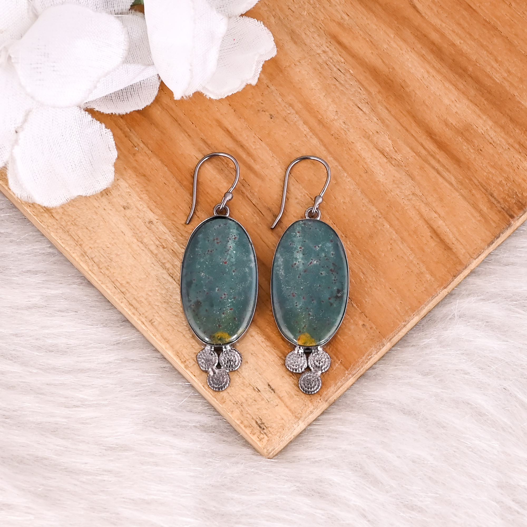Blood Agate Gemstone Black Ruthenium Brass Handmade Wedding Gift Dangler Earring Statement Earring