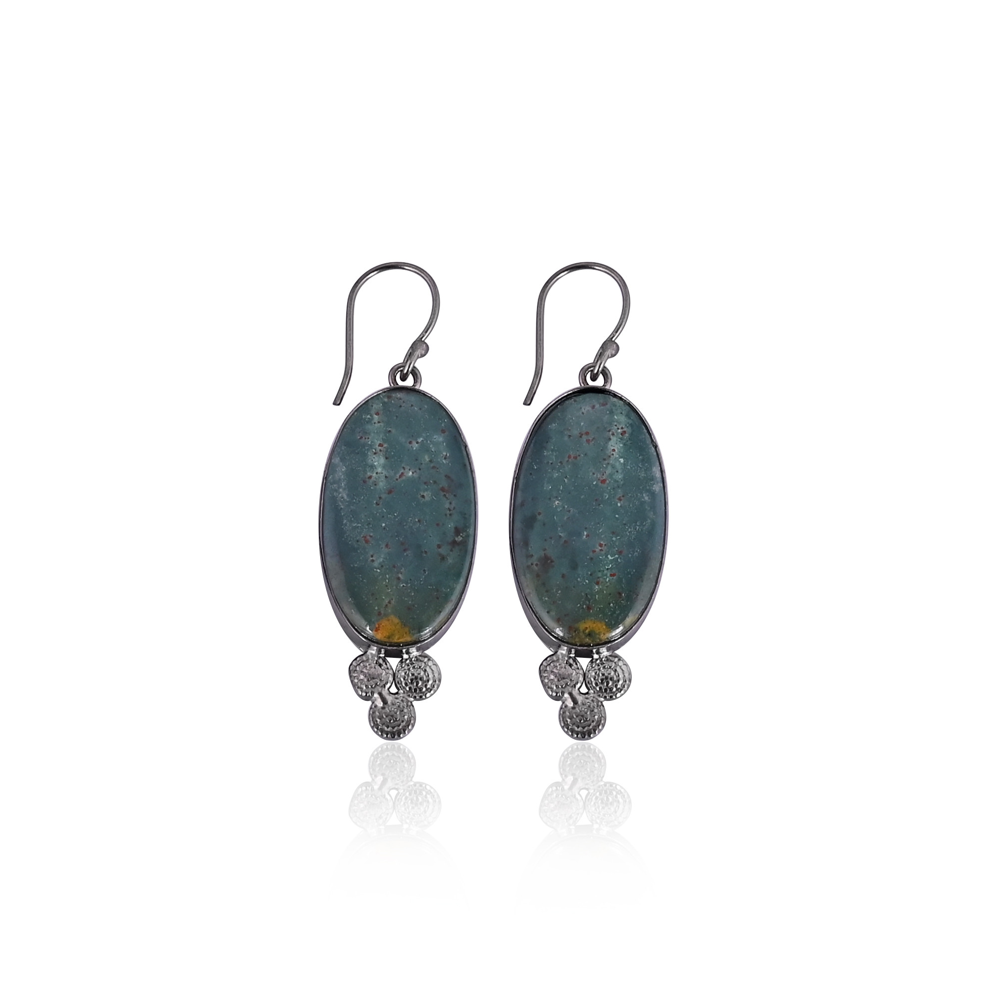 Blood Agate Gemstone Black Ruthenium Brass Handmade Wedding Gift Dangler Earring Statement Earring