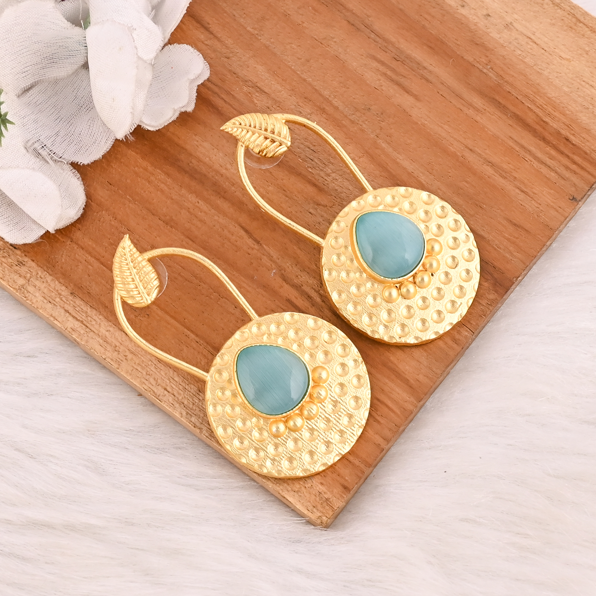 Blue Cats Eye Gemstone Designer Earrings Gold Plated Handmade Jewelry for Women Wholesale Lot 10 Pairs