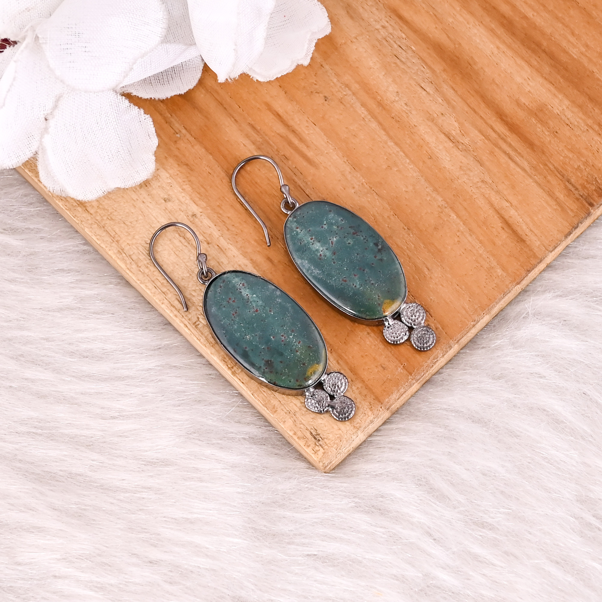 Blood Agate Gemstone Black Ruthenium Brass Handmade Wedding Gift Dangler Earring Statement Earring