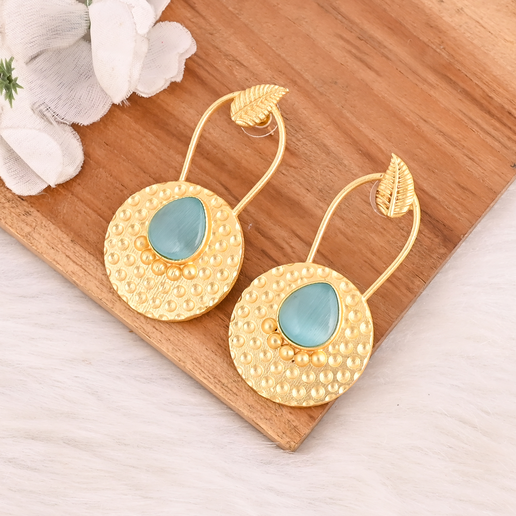 Blue Cats Eye Gemstone Designer Earrings Gold Plated Handmade Jewelry for Women Wholesale Lot 10 Pairs