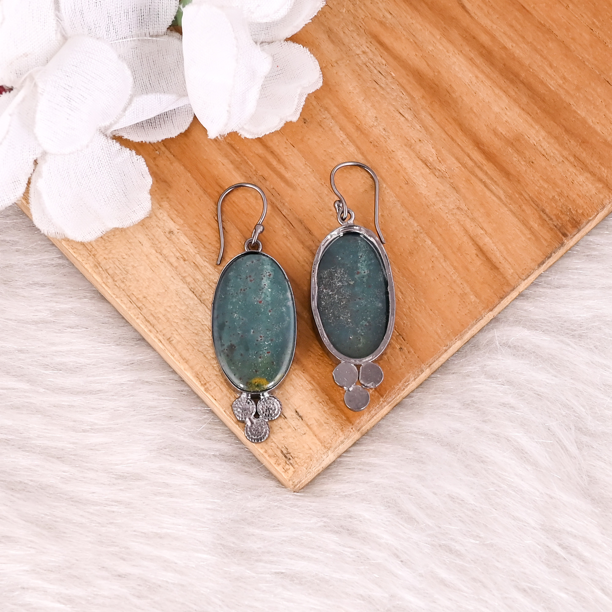 Blood Agate Gemstone Black Ruthenium Brass Handmade Wedding Gift Dangler Earring Statement Earring
