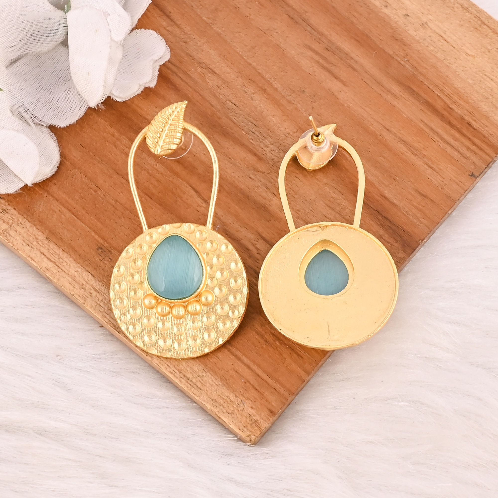 Blue Cats Eye Gemstone Designer Earrings Gold Plated Handmade Jewelry for Women Wholesale Lot 10 Pairs