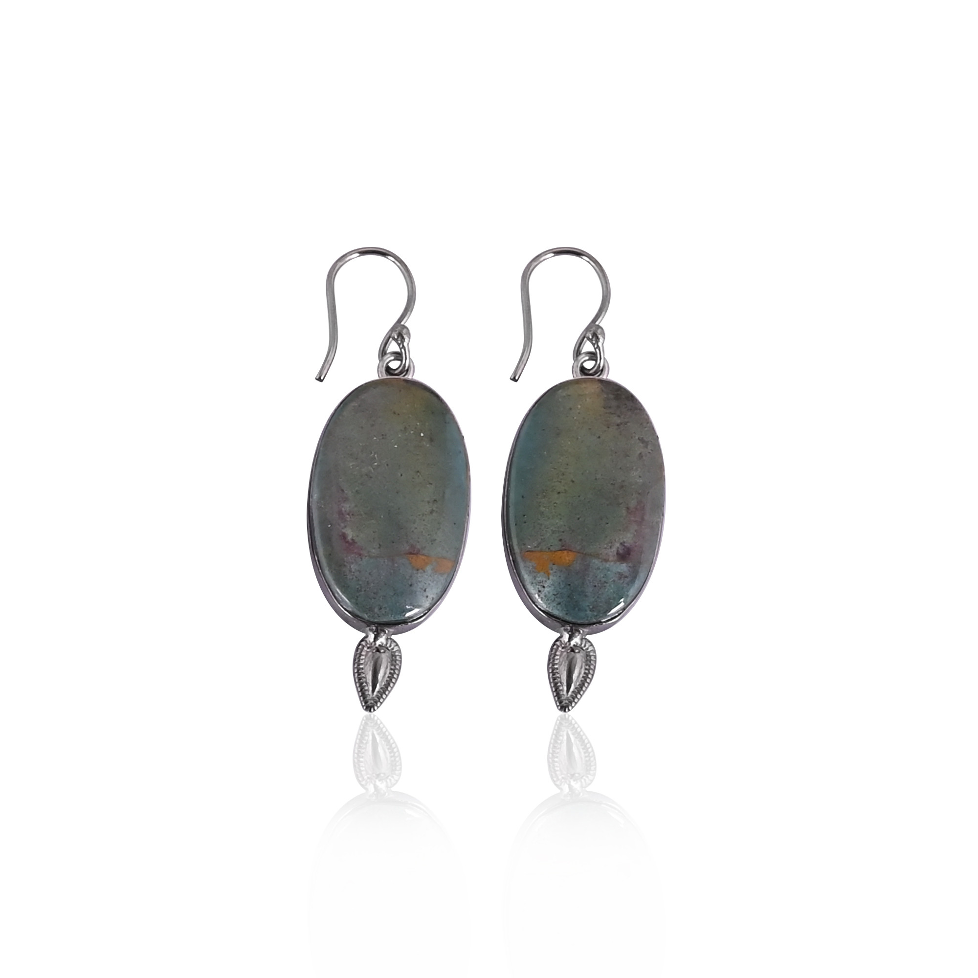 Blood Agate Gemstone Handmade Designer Oval Earrings Black Ruthenium Plated Brass Dangler Handmade Fashion Jewelry