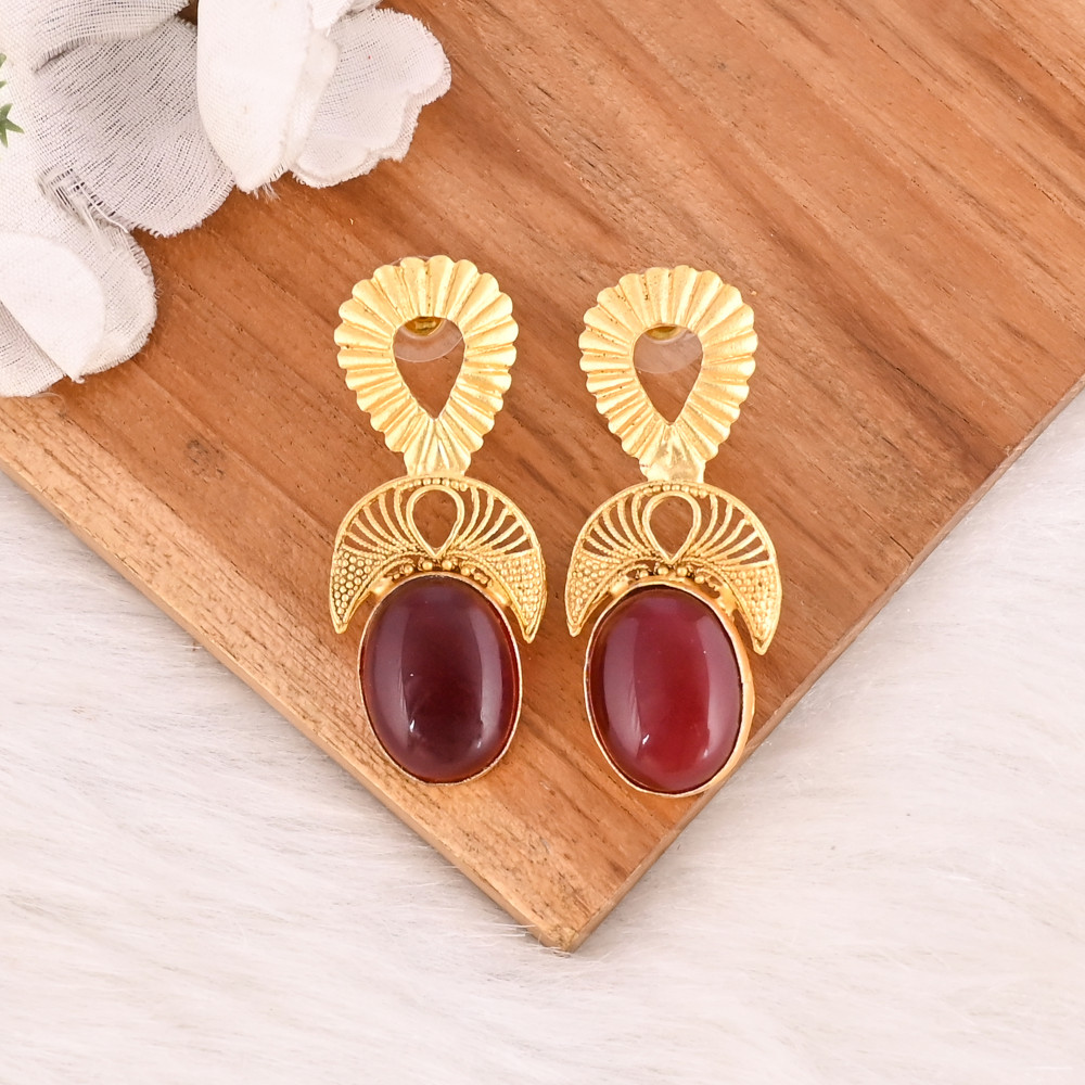 Image of Garnet Hydro Gemstone Brass Designer Earrings Handmade Fashion Jewelry for Women Wholesale Lot 10 Pairs