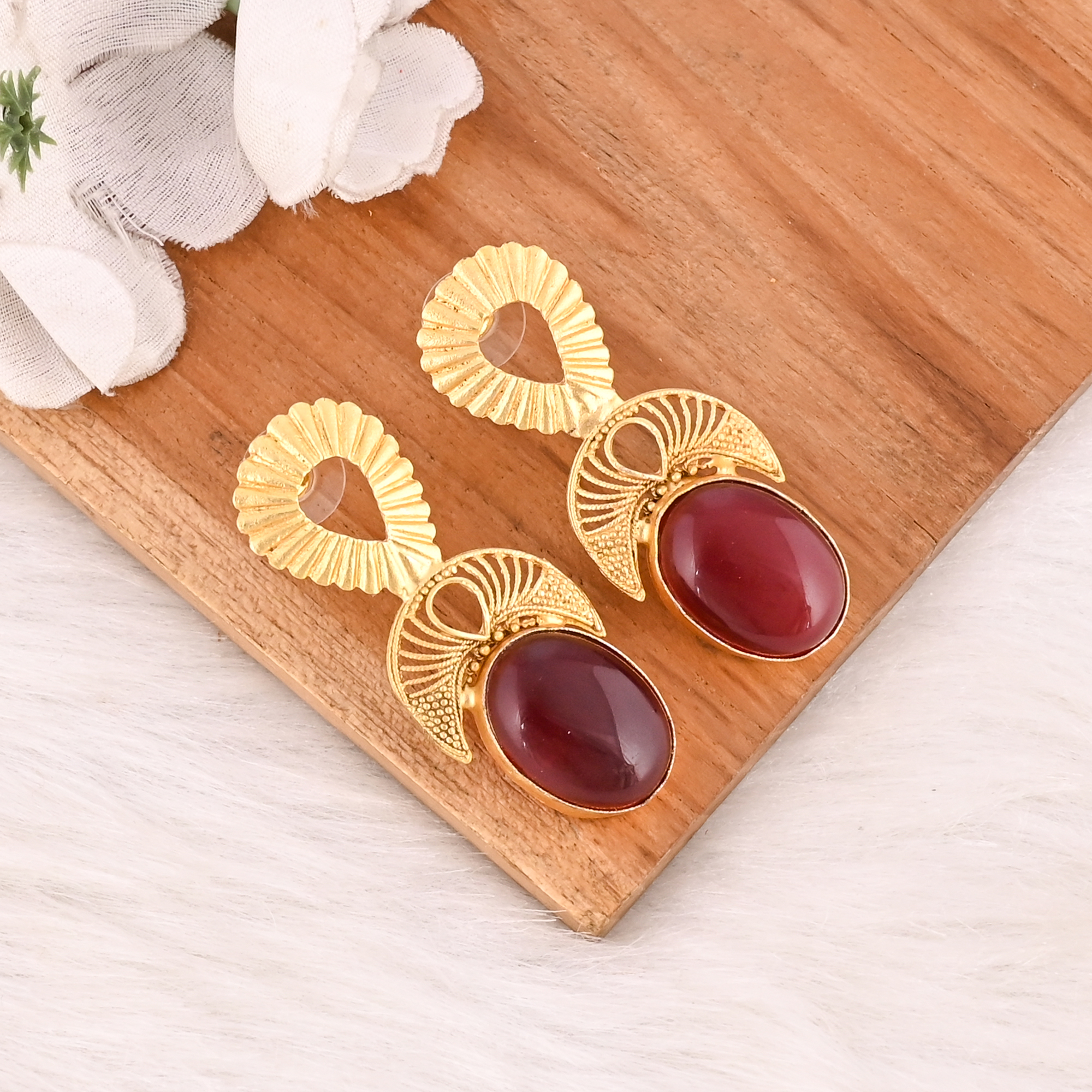 Garnet Hydro Gemstone Brass Designer Earrings Handmade Fashion Jewelry for Women Wholesale Lot 10 Pairs