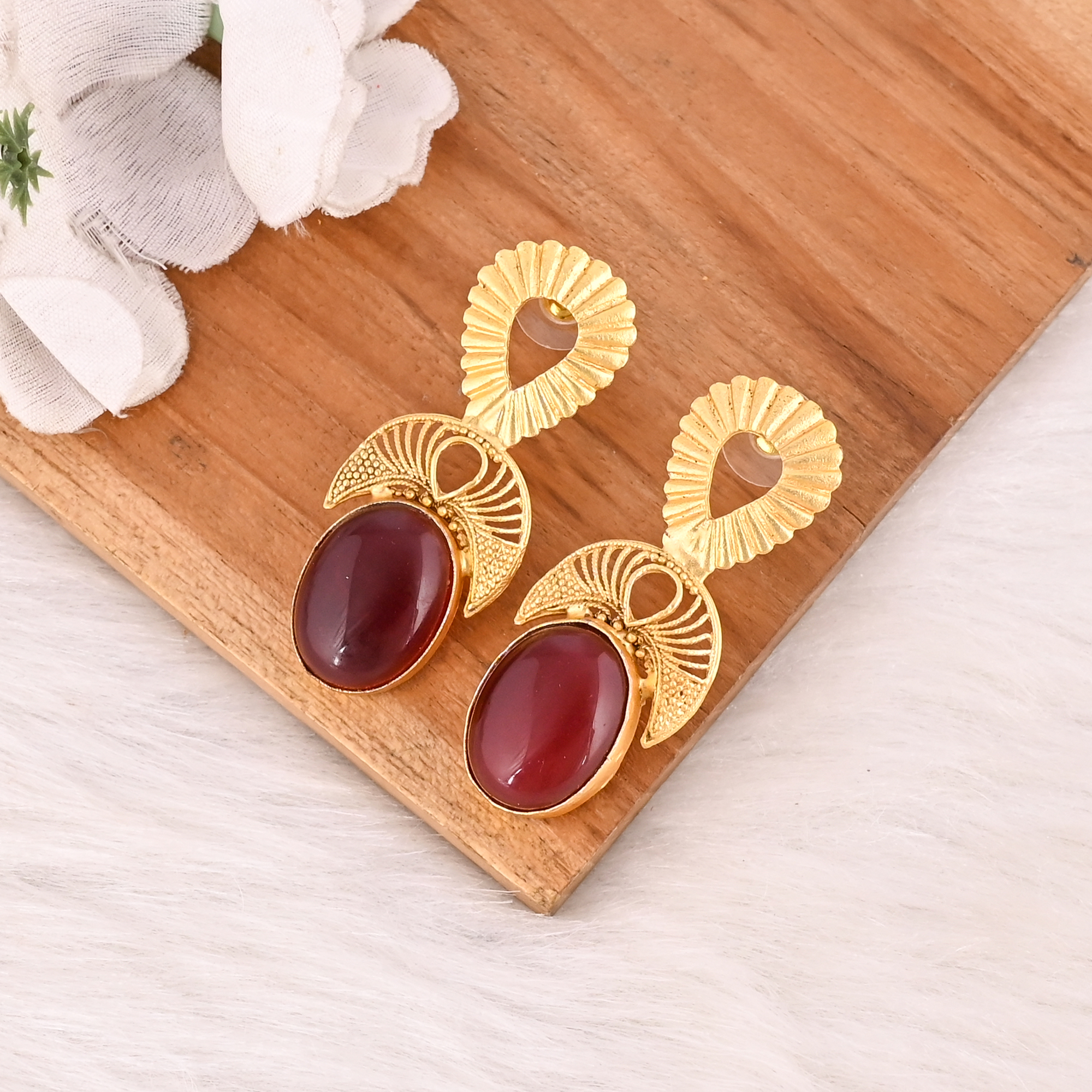 Garnet Hydro Gemstone Brass Designer Earrings Handmade Fashion Jewelry for Women Wholesale Lot 10 Pairs