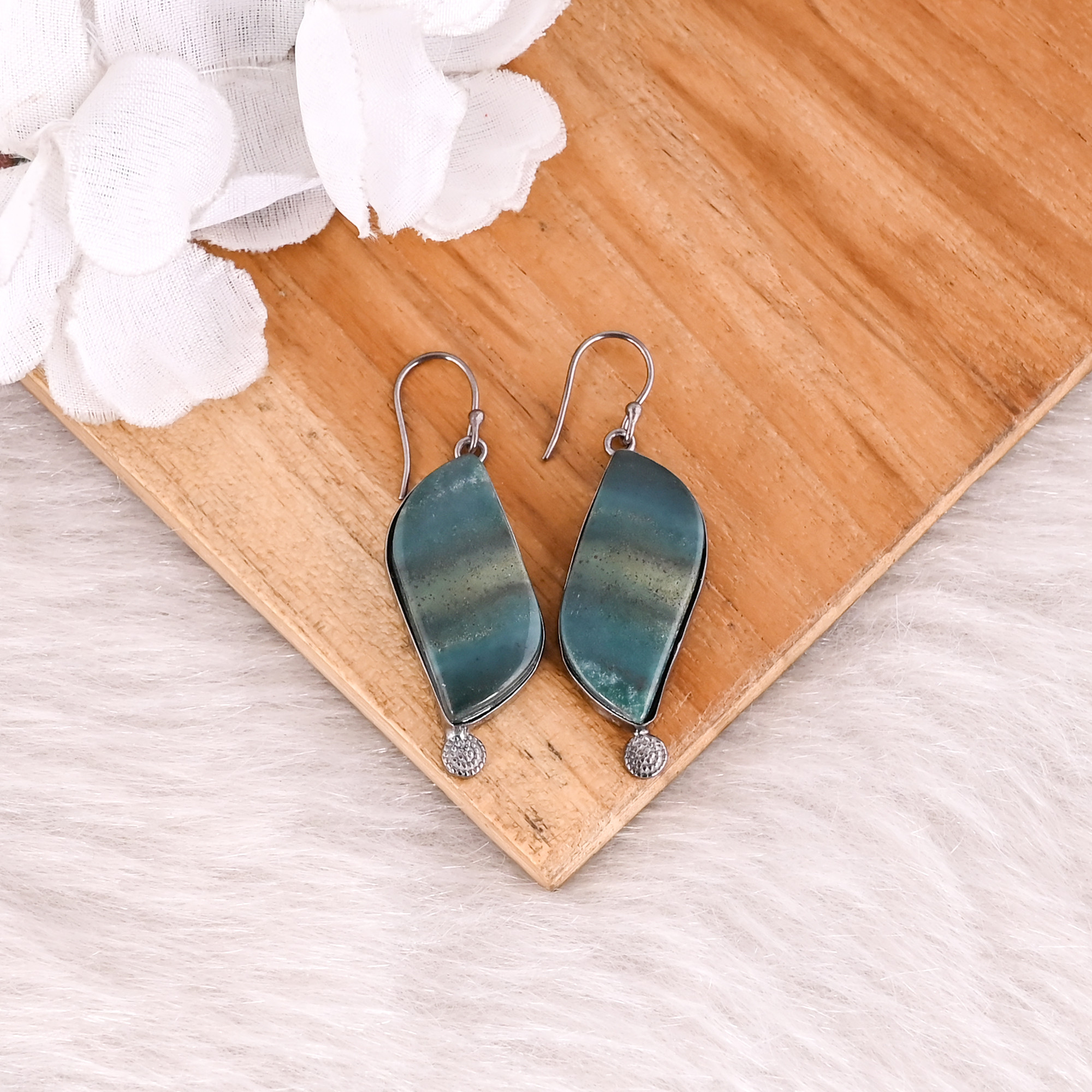 Blood Agate Gemstone Black Ruthenium Brass Handmade Dangle Designer Trendy Earring Jewelry