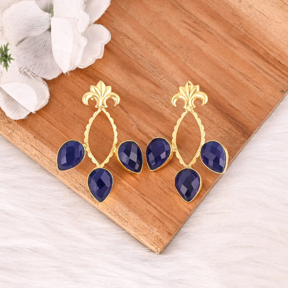 Image of Elegant Ink Blue Hydro Gemstone Brass Earring Handmade Fashion Jewelry for Women Wholesale Lot 10 Pairs