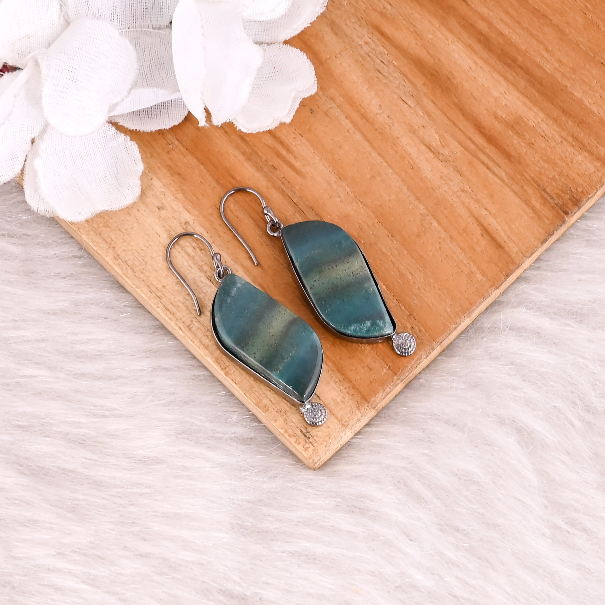 Blood Agate Gemstone Black Ruthenium Brass Handmade Dangle Designer Trendy Earring Jewelry