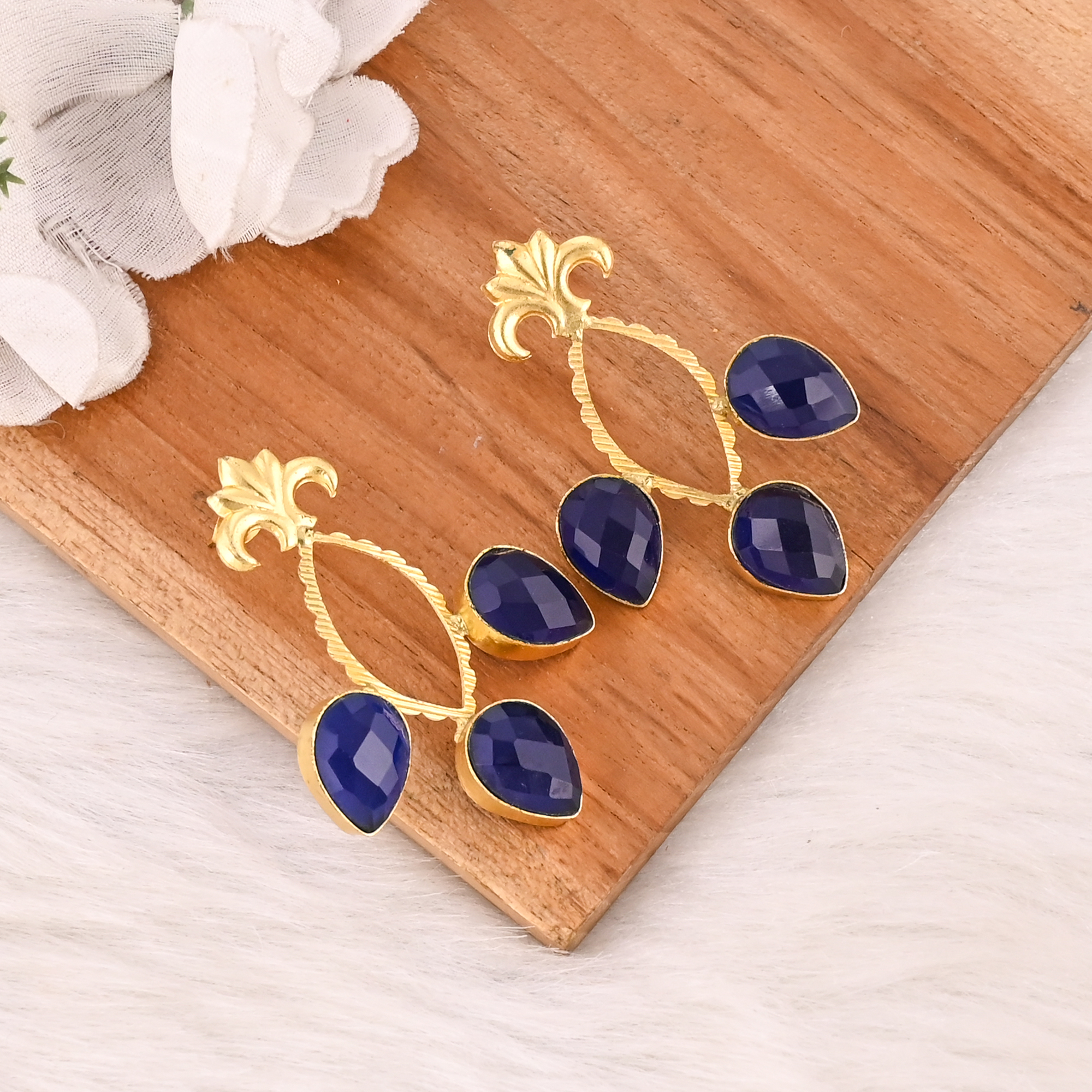 Elegant Ink Blue Hydro Gemstone Brass Earring Handmade Fashion Jewelry for Women Wholesale Lot 10 Pairs