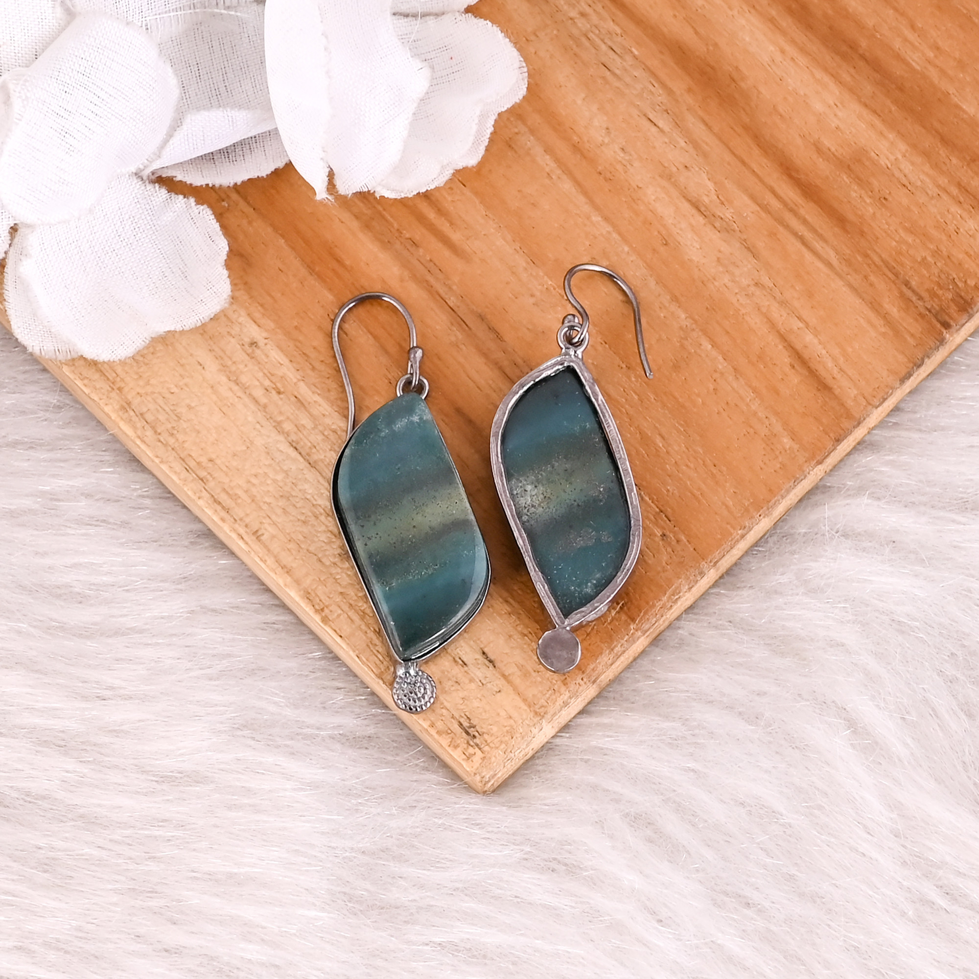 Blood Agate Gemstone Black Ruthenium Brass Handmade Dangle Designer Trendy Earring Jewelry