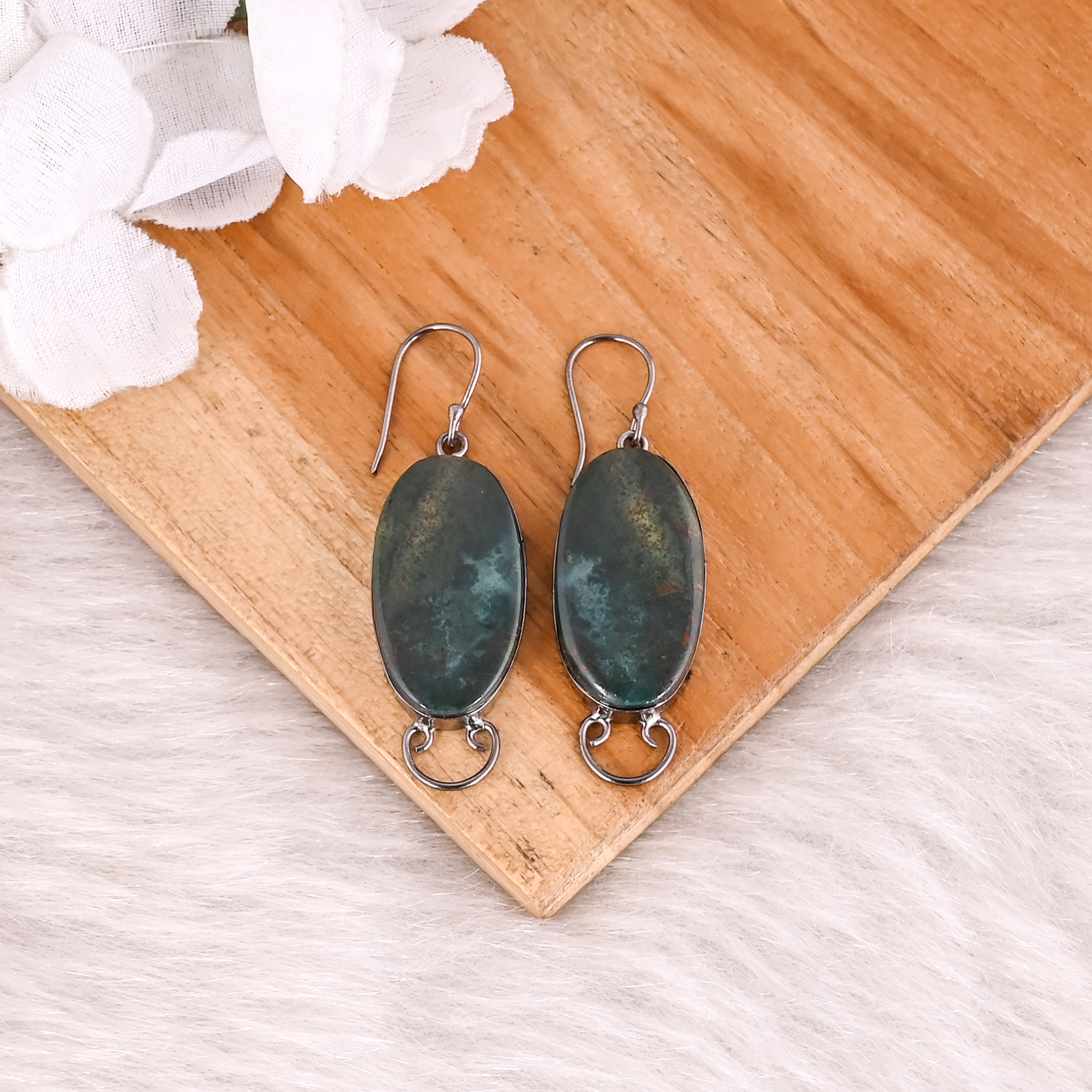 Blood Agate Oval Gemstone Black Ruthenium Brass Dangler Earring Perfect Gifts For Her Wedding Anniversary Gifts