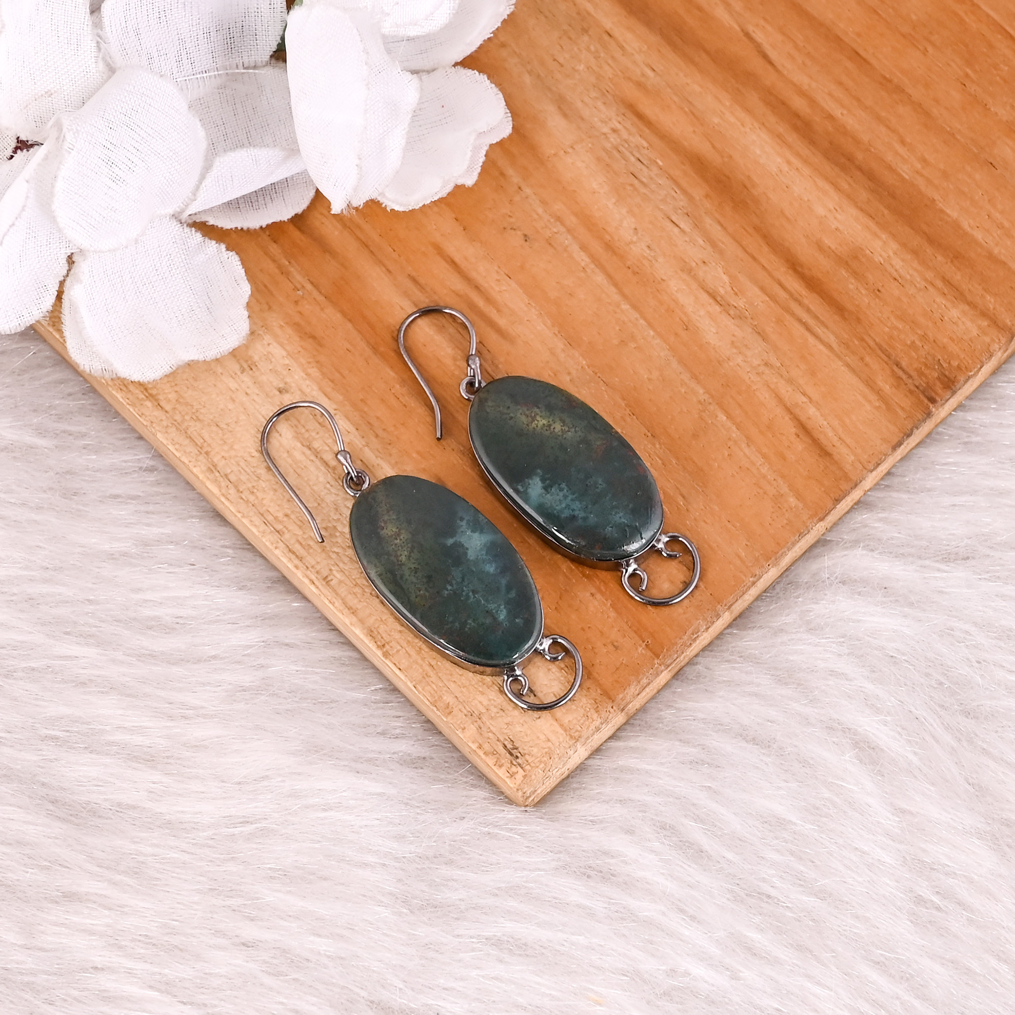 Blood Agate Oval Gemstone Black Ruthenium Brass Dangler Earring Perfect Gifts For Her Wedding Anniversary Gifts