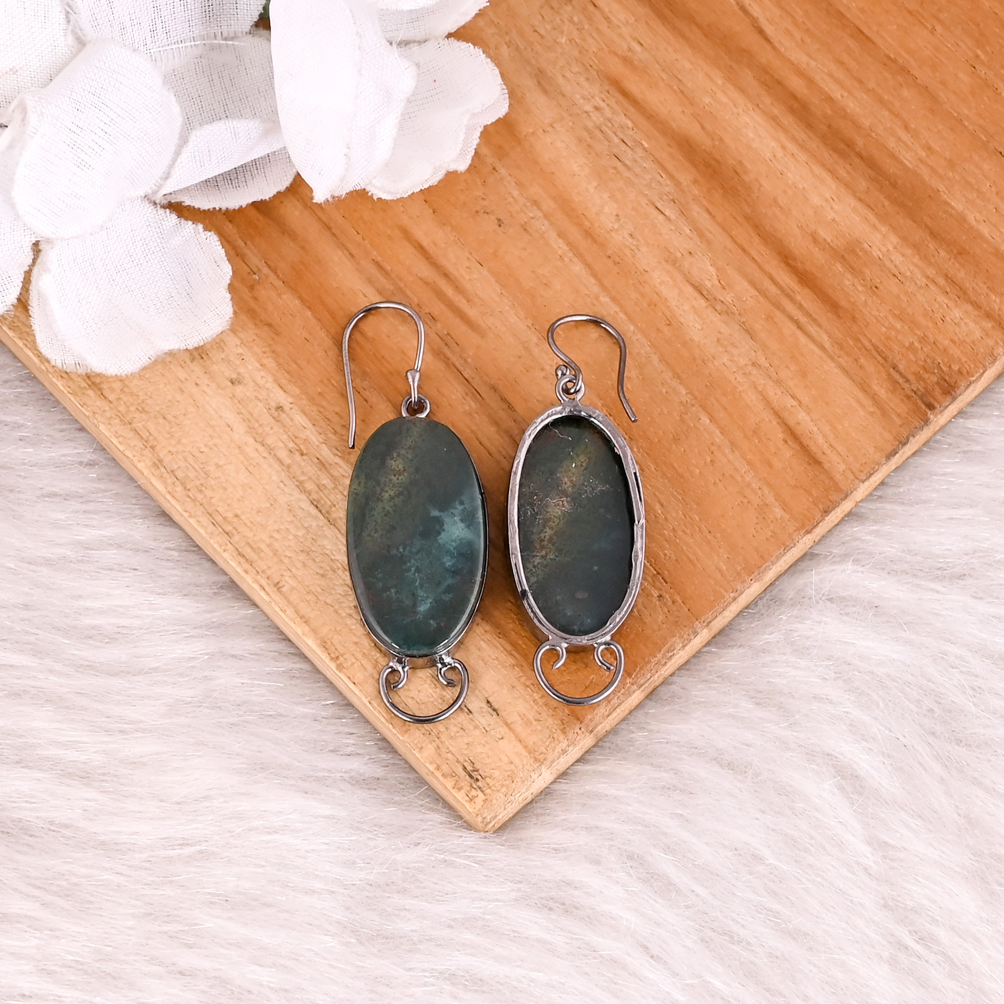Blood Agate Oval Gemstone Black Ruthenium Brass Dangler Earring Perfect Gifts For Her Wedding Anniversary Gifts