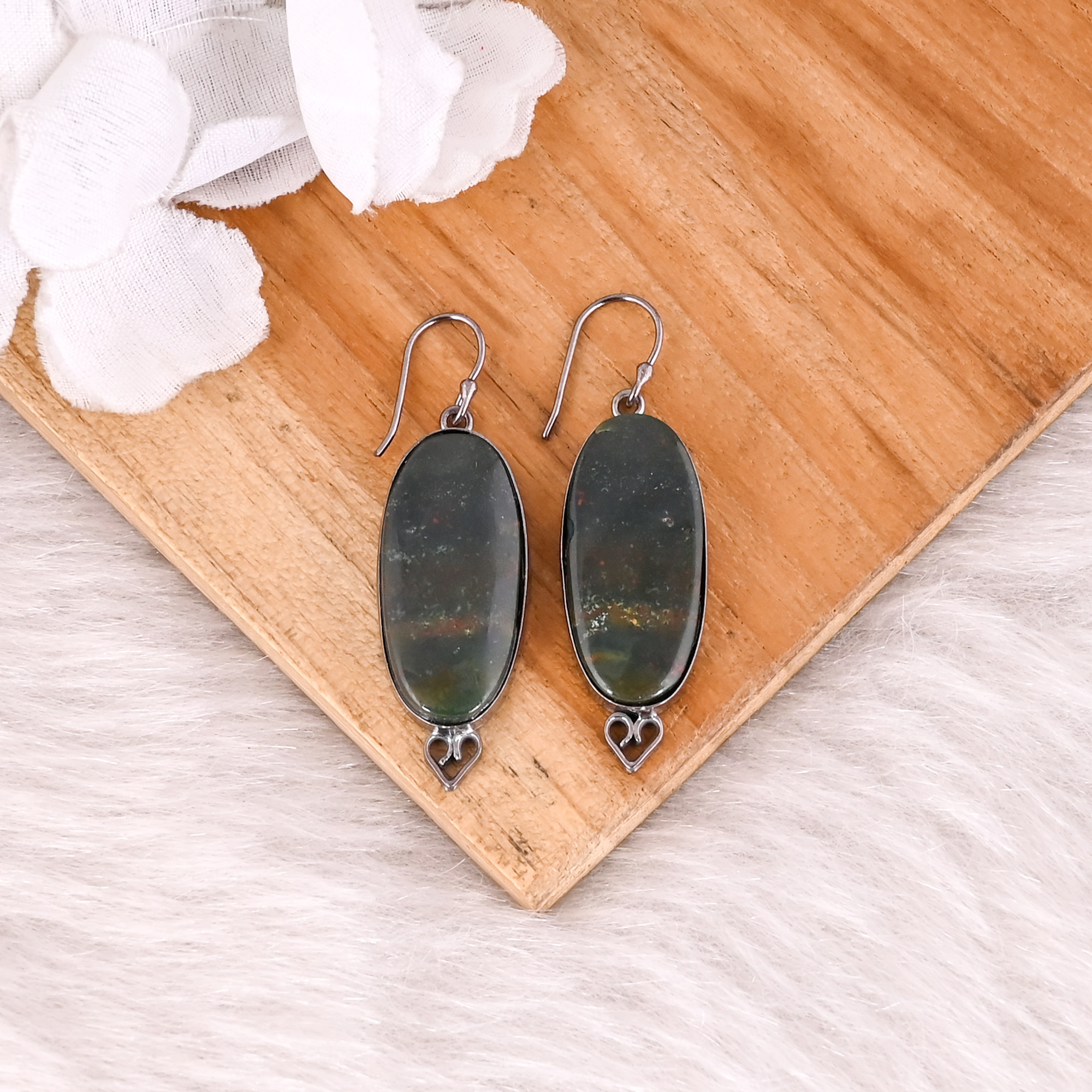 Blood Agate Big Oval Gemstone Black Ruthenium Brass Dangle Earring Anniversary Gift Earring Fashionable Earrings