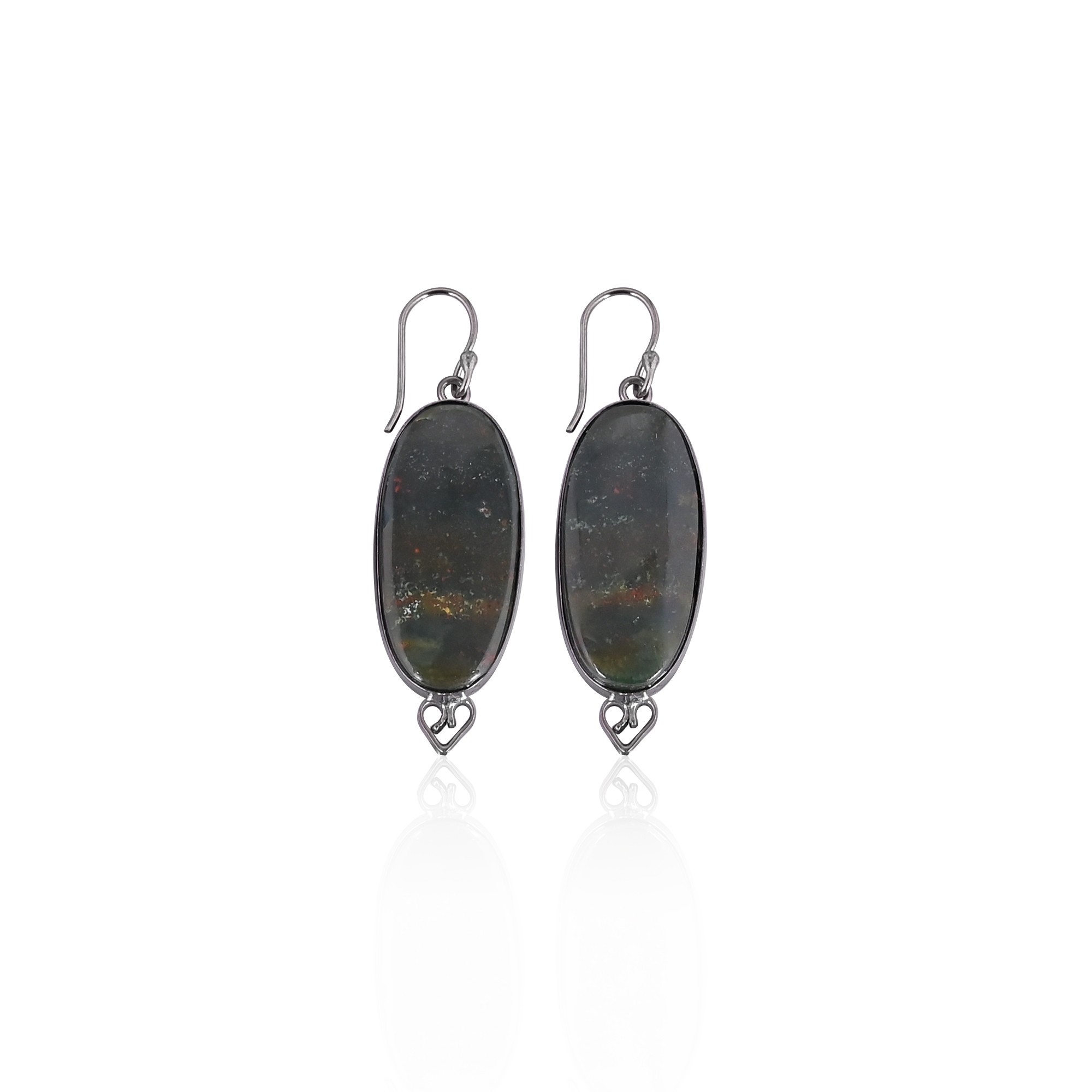 Blood Agate Big Oval Gemstone Black Ruthenium Brass Dangle Earring Anniversary Gift Earring Fashionable Earrings