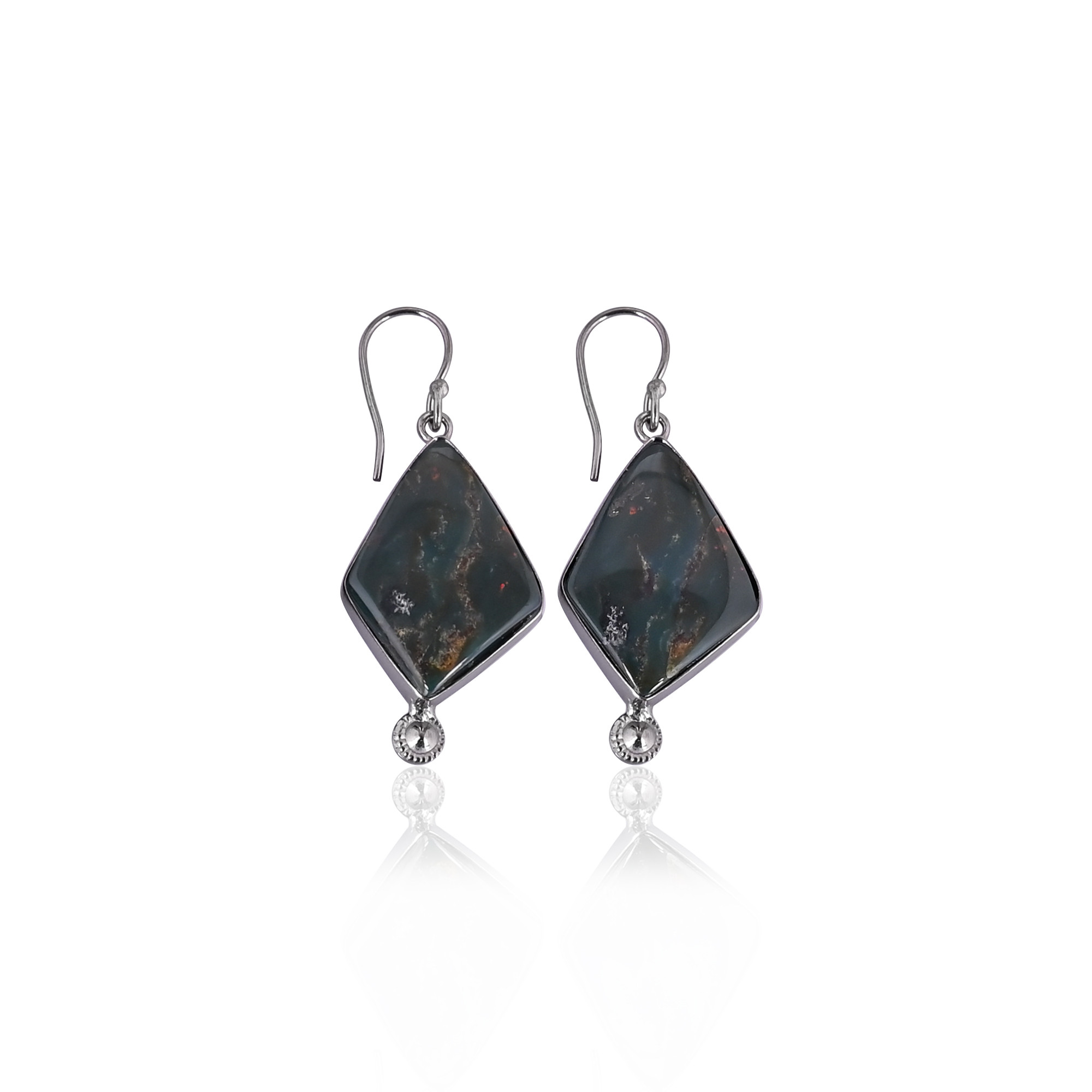 Blood Agate Gemstone Black Ruthenium Brass Handmade Designer Unique Earrings Charm Jewelry Women Jewelry