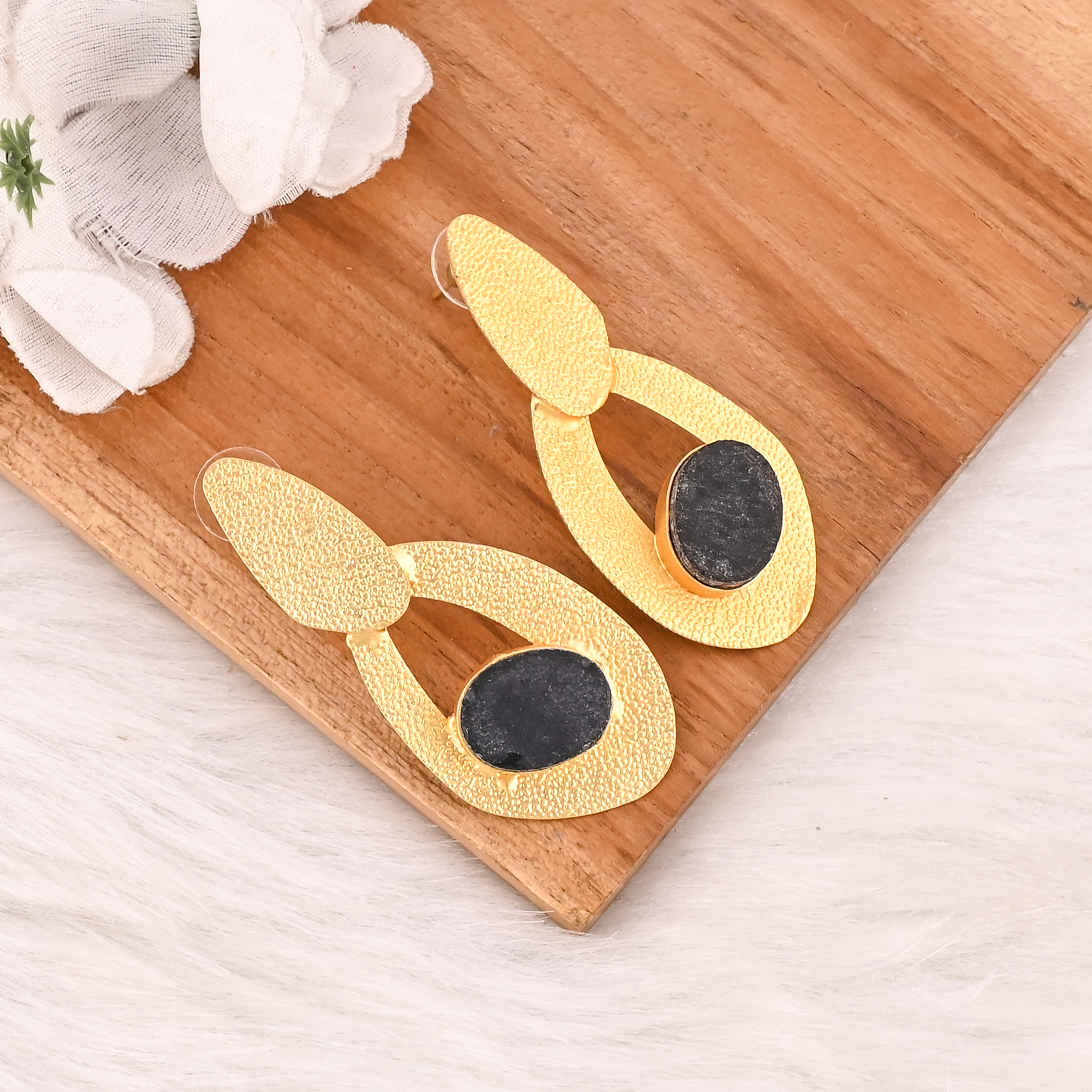 Natural Black Onyx Druzy Gemstone Brass Earrings Gold Plated Handmade Jewelry for Women  Wholesale Lot 10 Pairs
