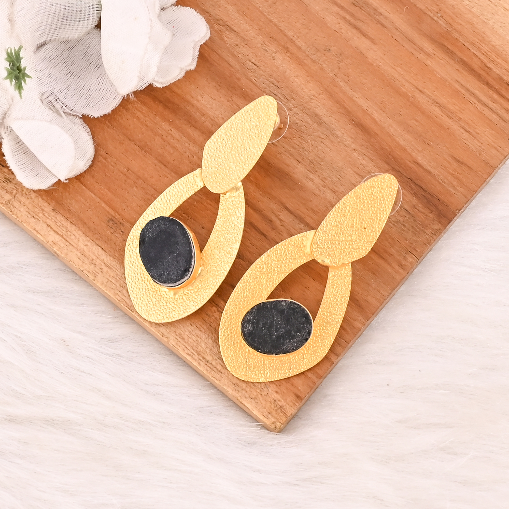 Natural Black Onyx Druzy Gemstone Brass Earrings Gold Plated Handmade Jewelry for Women  Wholesale Lot 10 Pairs