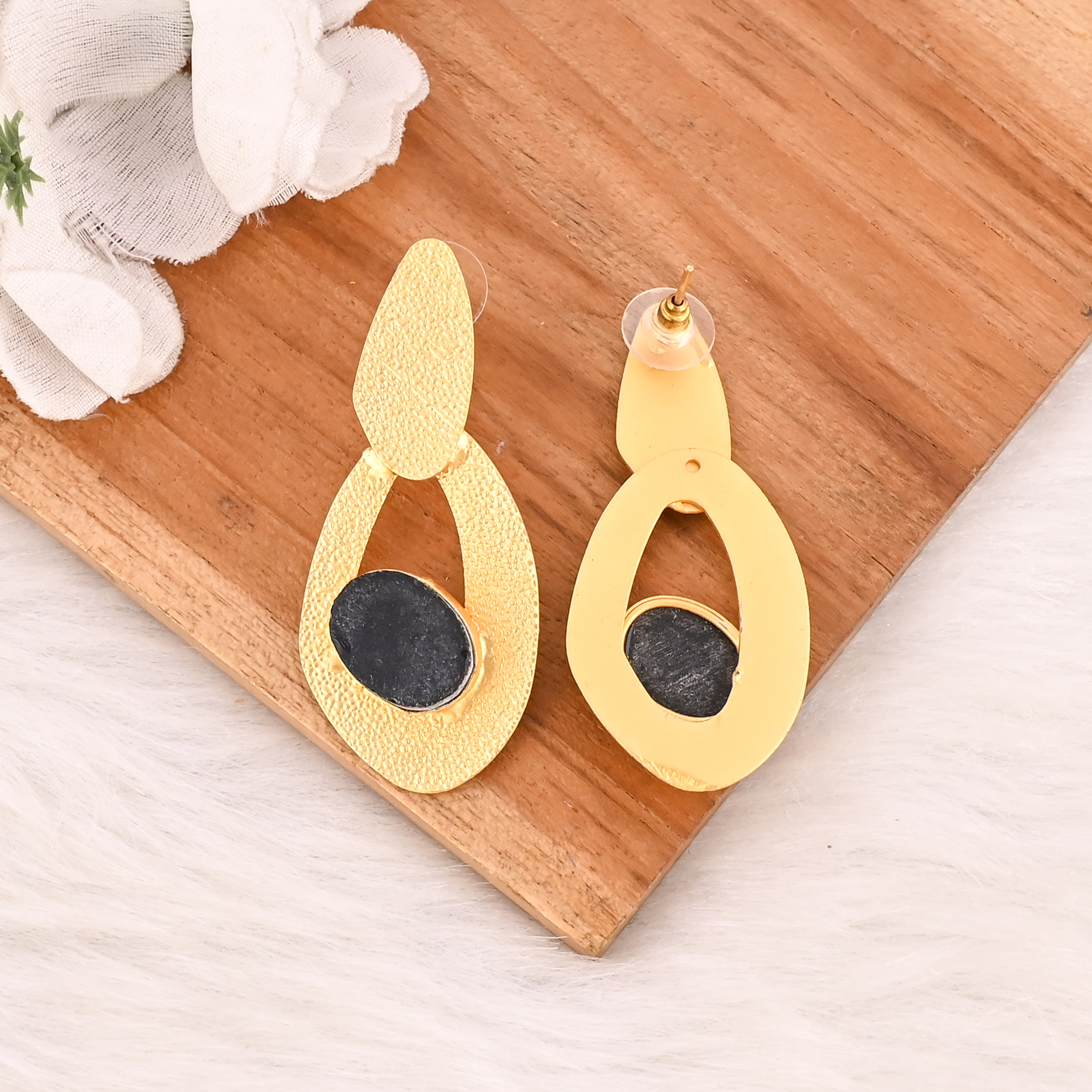 Natural Black Onyx Druzy Gemstone Brass Earrings Gold Plated Handmade Jewelry for Women  Wholesale Lot 10 Pairs