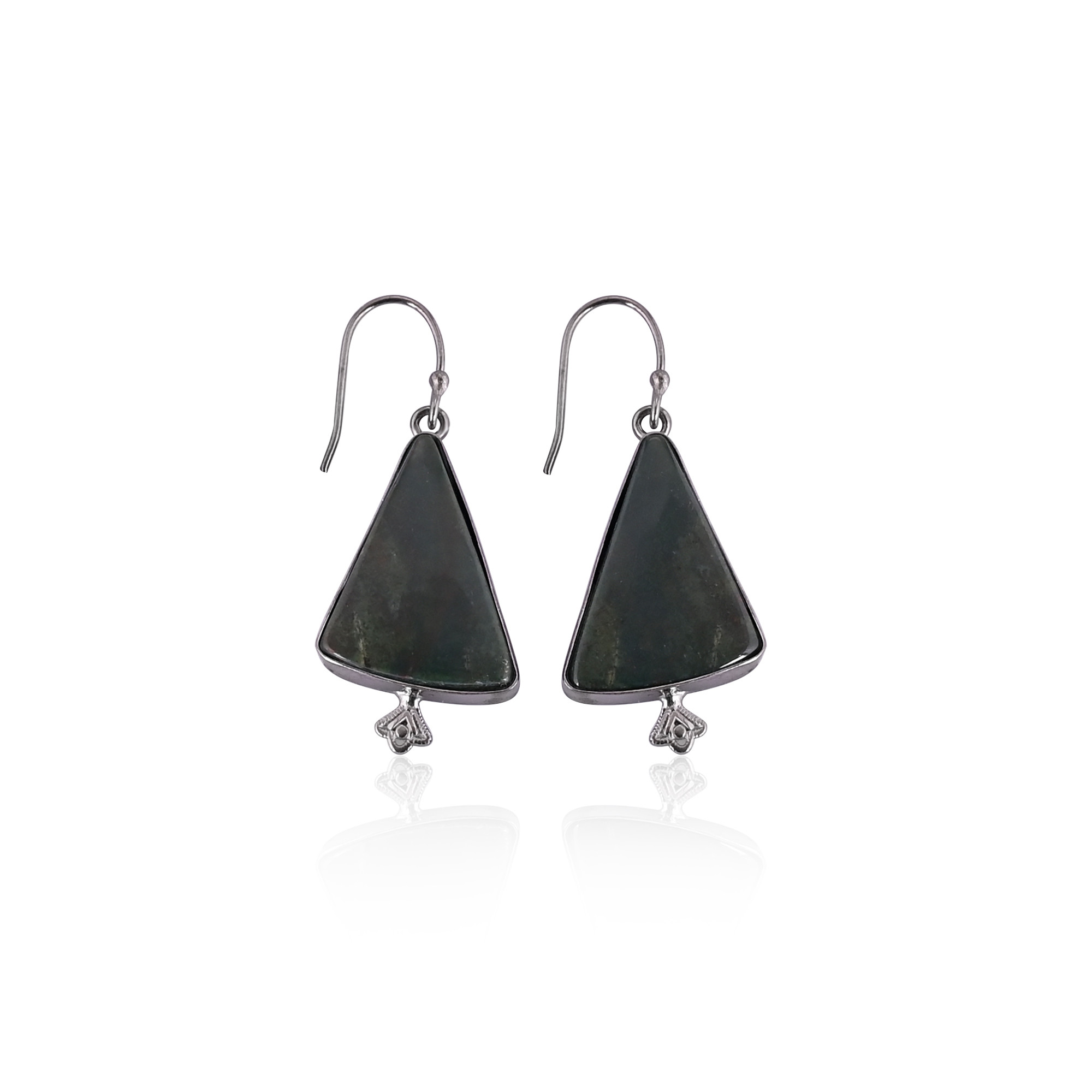 Blood Agate Gemstone Black Ruthenium Brass Handmade Designer Dangle Earring