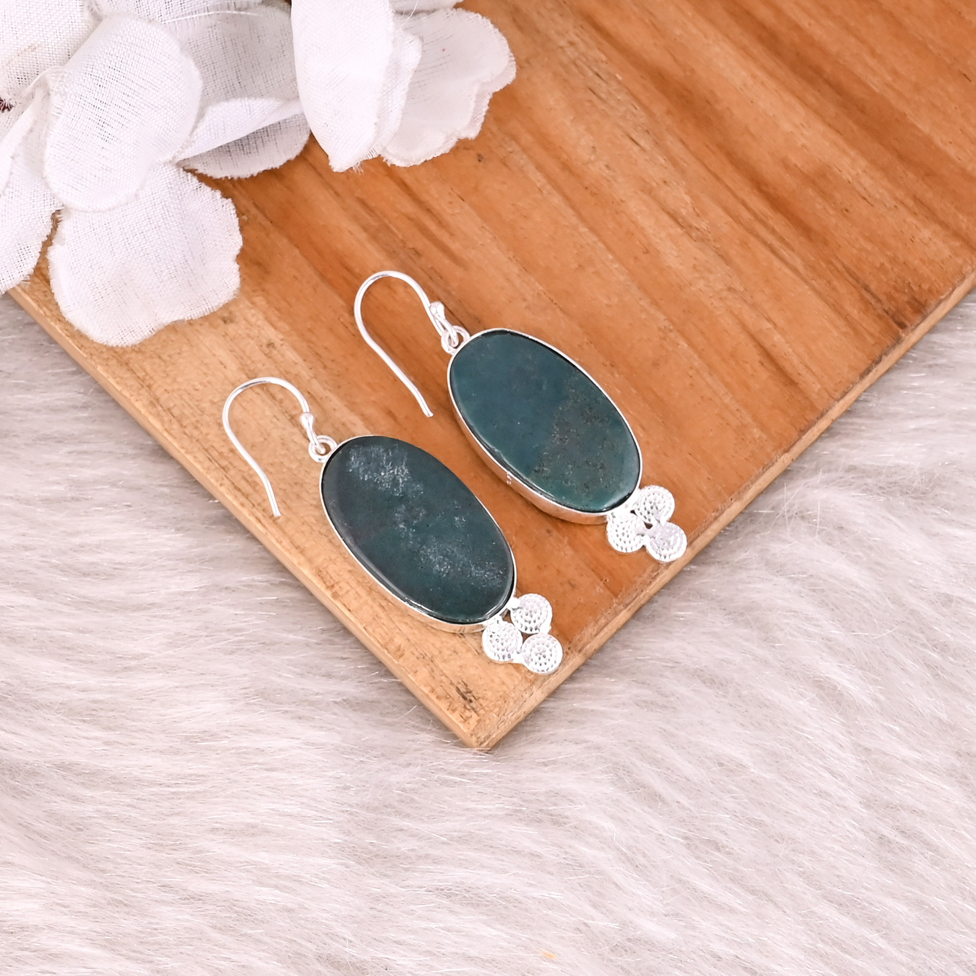 Blood Stone Oval Gemstone Silver Plated Brass Dangle Earring Handmade Earring Charm Jewelry