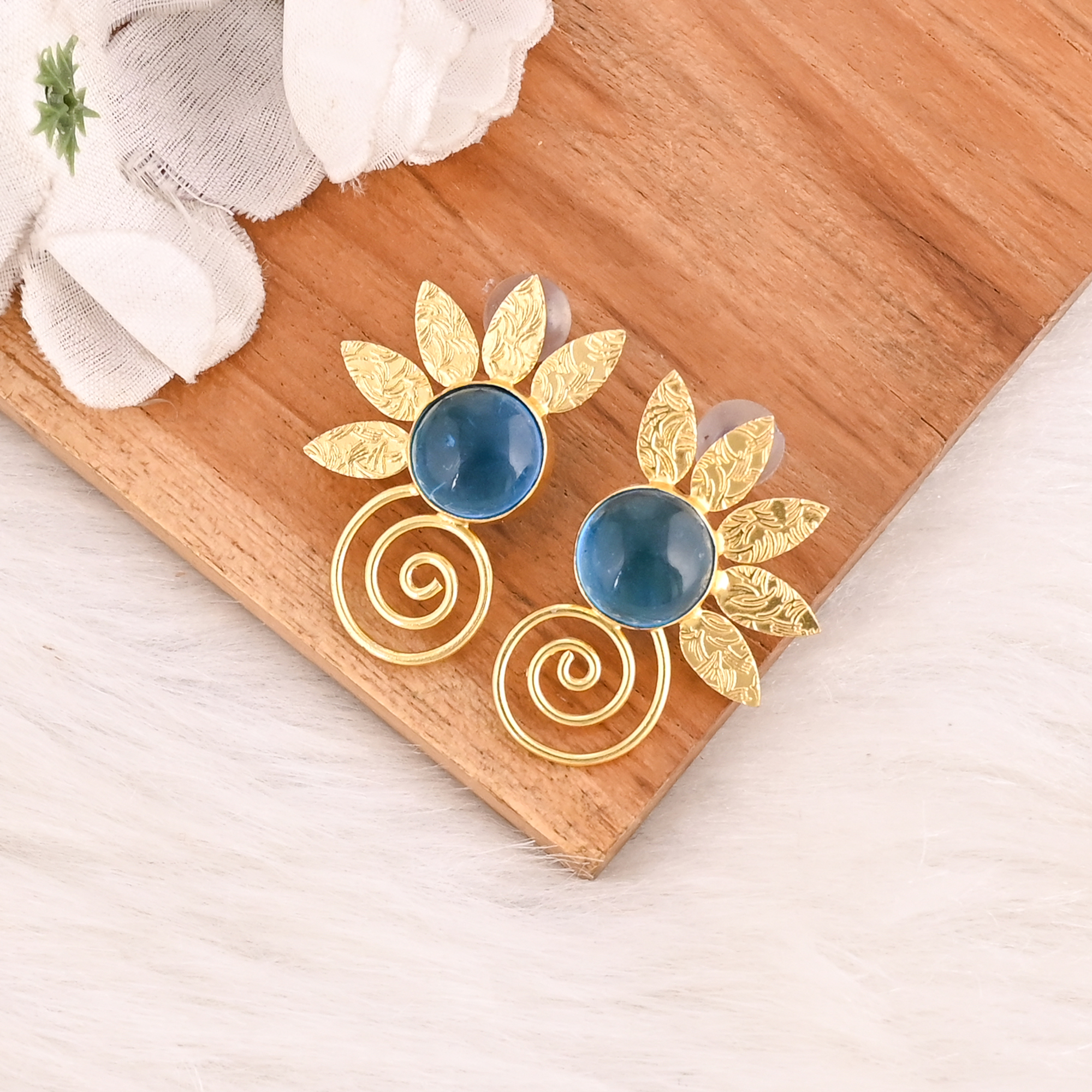 Blue Hydro Gemstone Brass Stud Earrings Gold Plated Handmade Jewelry for Women  Wholesale Lot 10 Pairs