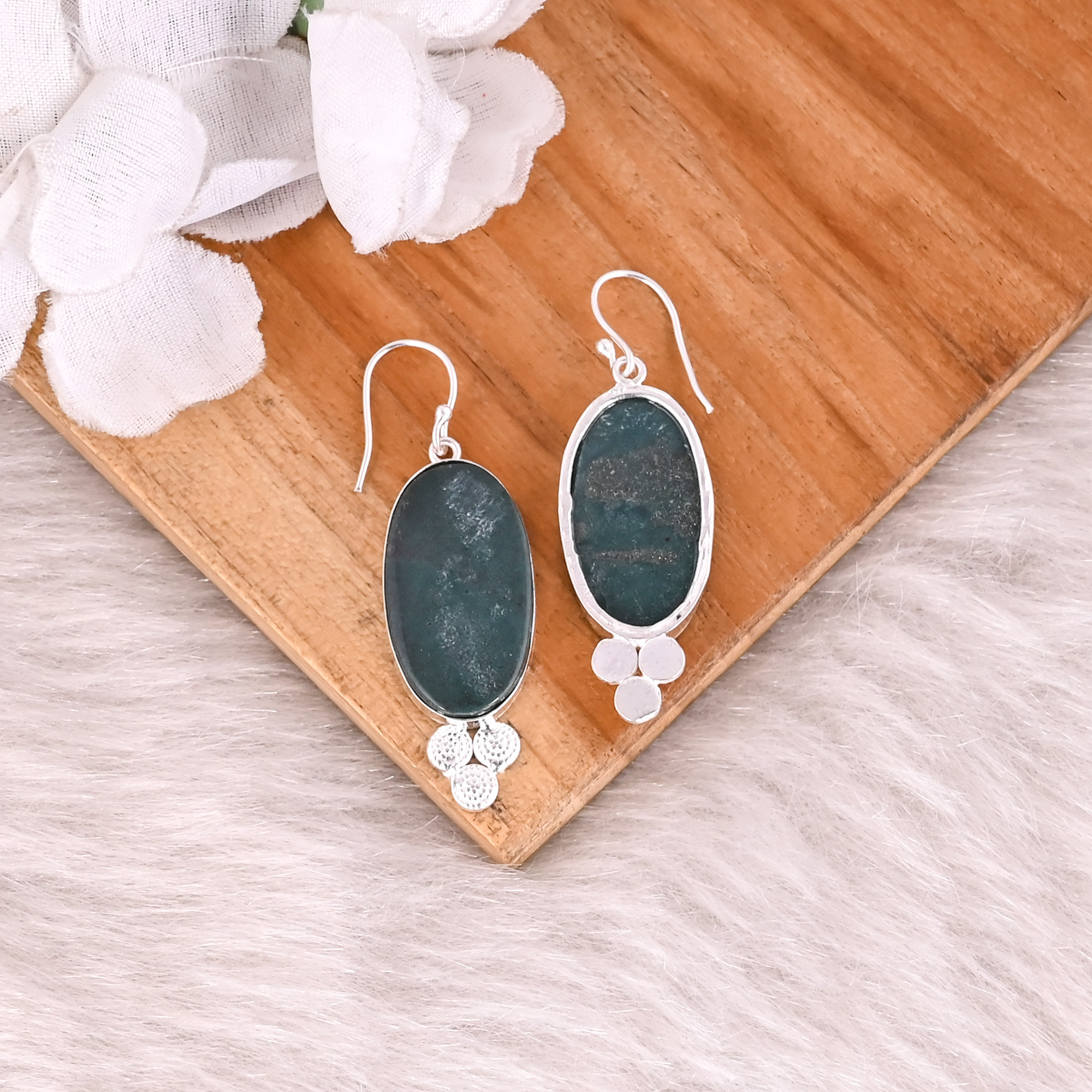Blood Stone Oval Gemstone Silver Plated Brass Dangle Earring Handmade Earring Charm Jewelry