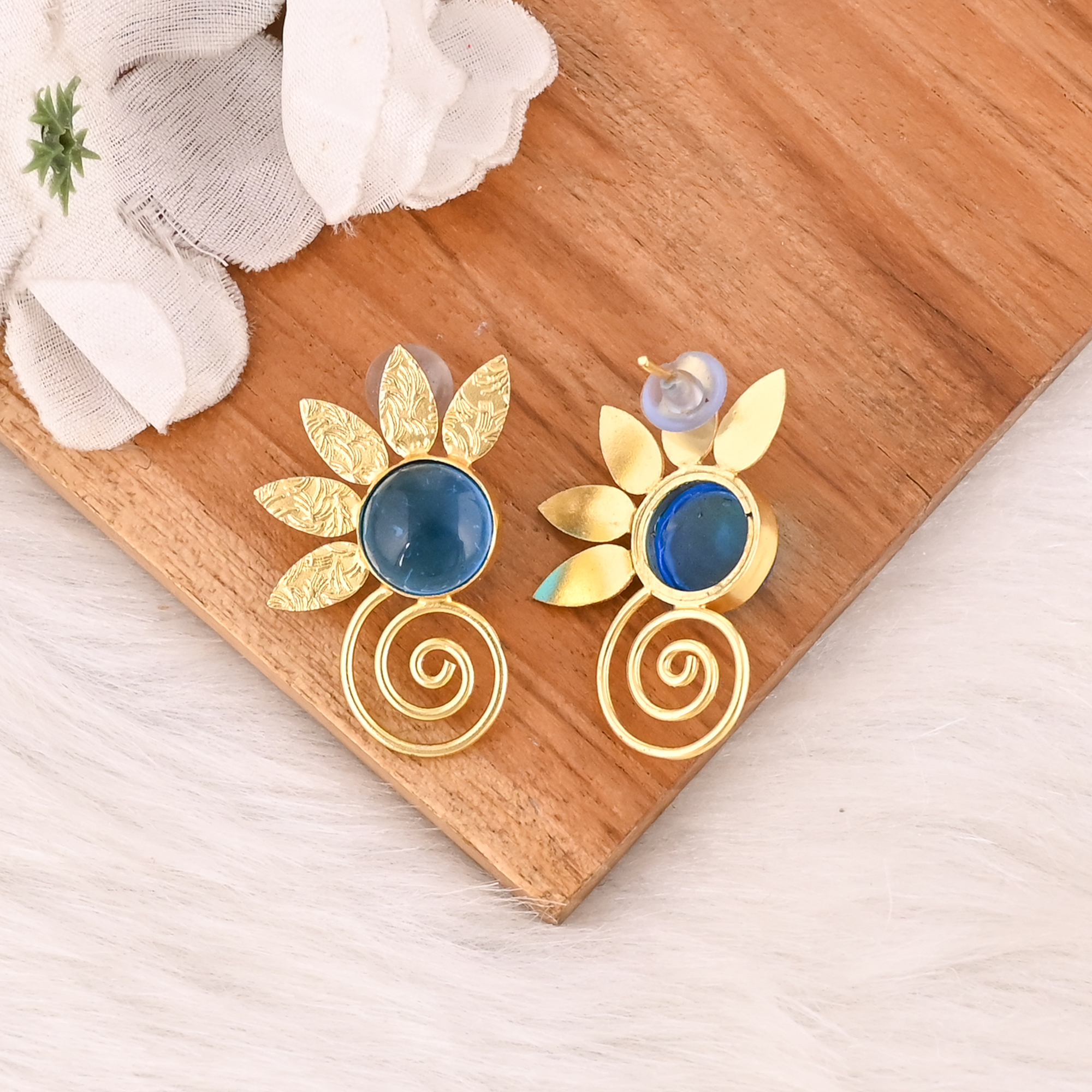 Blue Hydro Gemstone Brass Stud Earrings Gold Plated Handmade Jewelry for Women  Wholesale Lot 10 Pairs