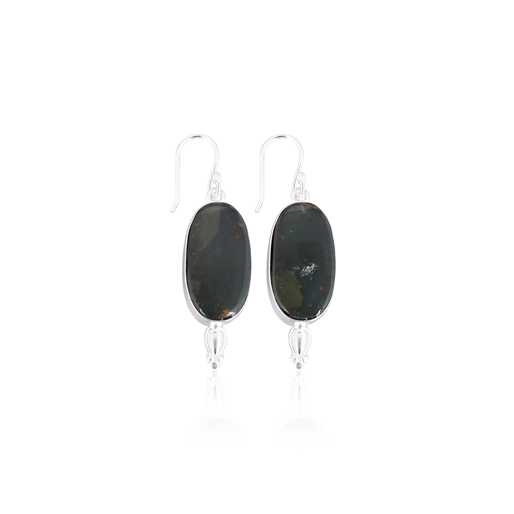 Blood Stone Oval Gemstone Silver Plated Brass Dangle Earring Bezel Setting Earring Birthday Gift