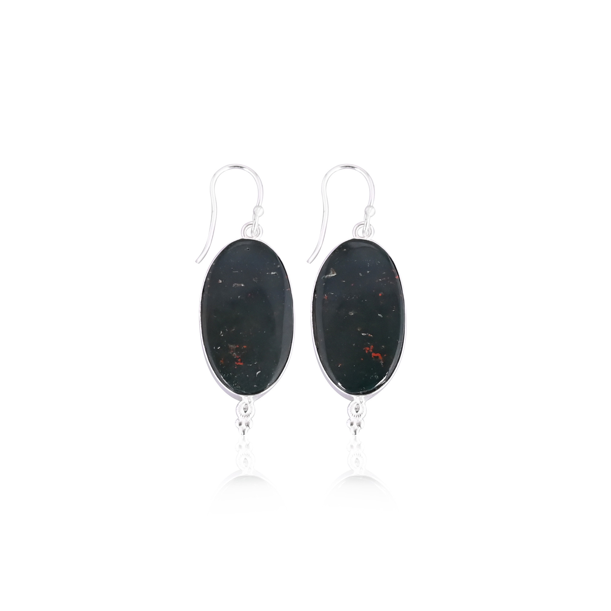 Blood Stone Long Oval Gemstone Silver Plated Brass Earrings Handmade Jewelry Birthday Gift Earring