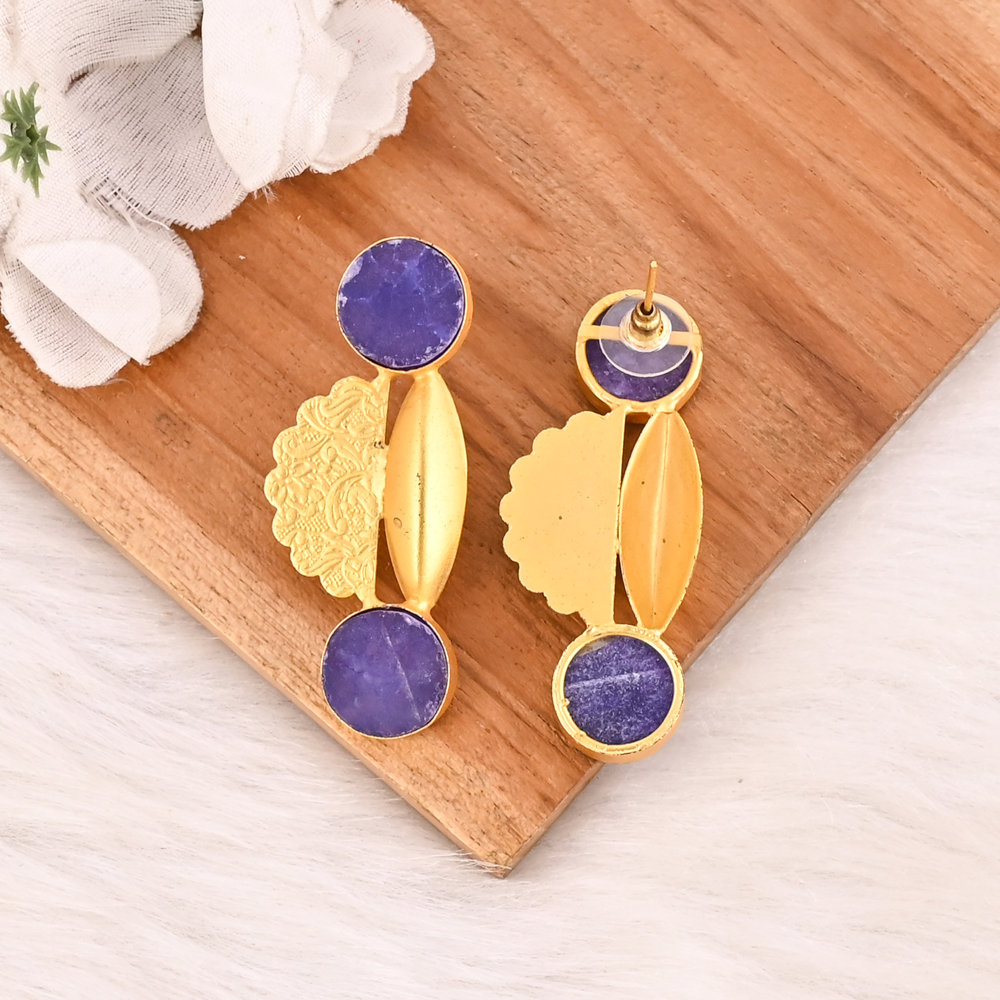 Natural Purple Druzy Gemstone Brass Earrings Gold Plated Handmade Jewelry Wholesale Lot 10 Pairs