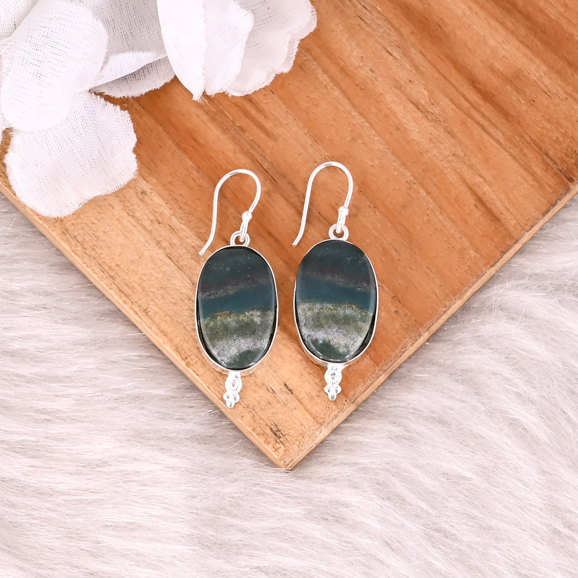 Blood Agate Oval Gemstone Silver Plated Brass Handmade Designer Earring Bezel Setting Earring